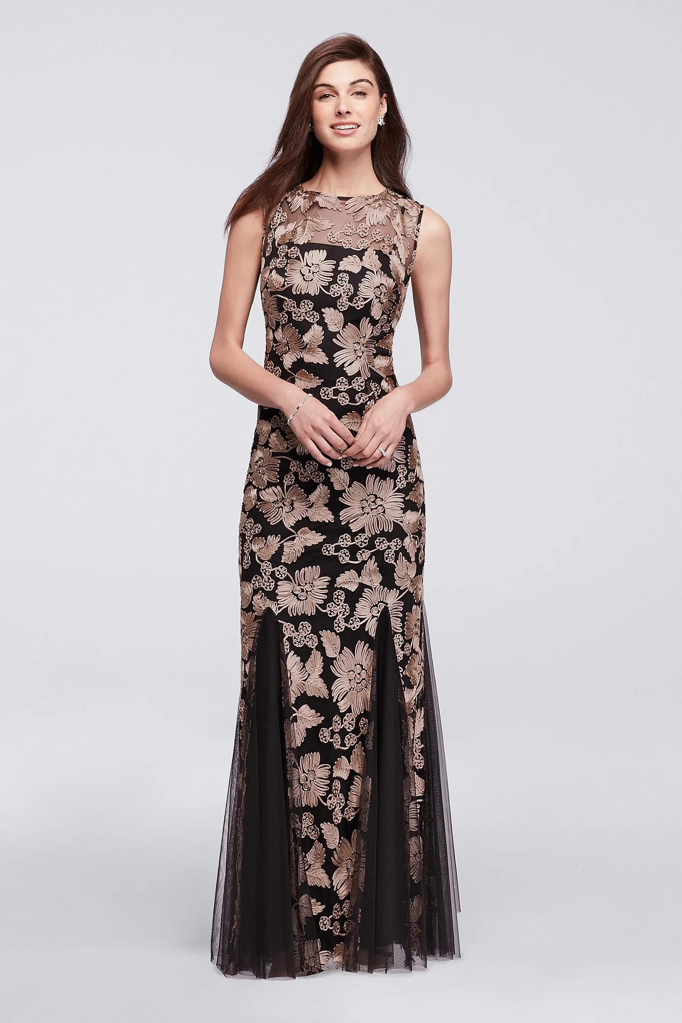 Embroidered Dress with Cap Sleeve and Tulle Godets - Image 8