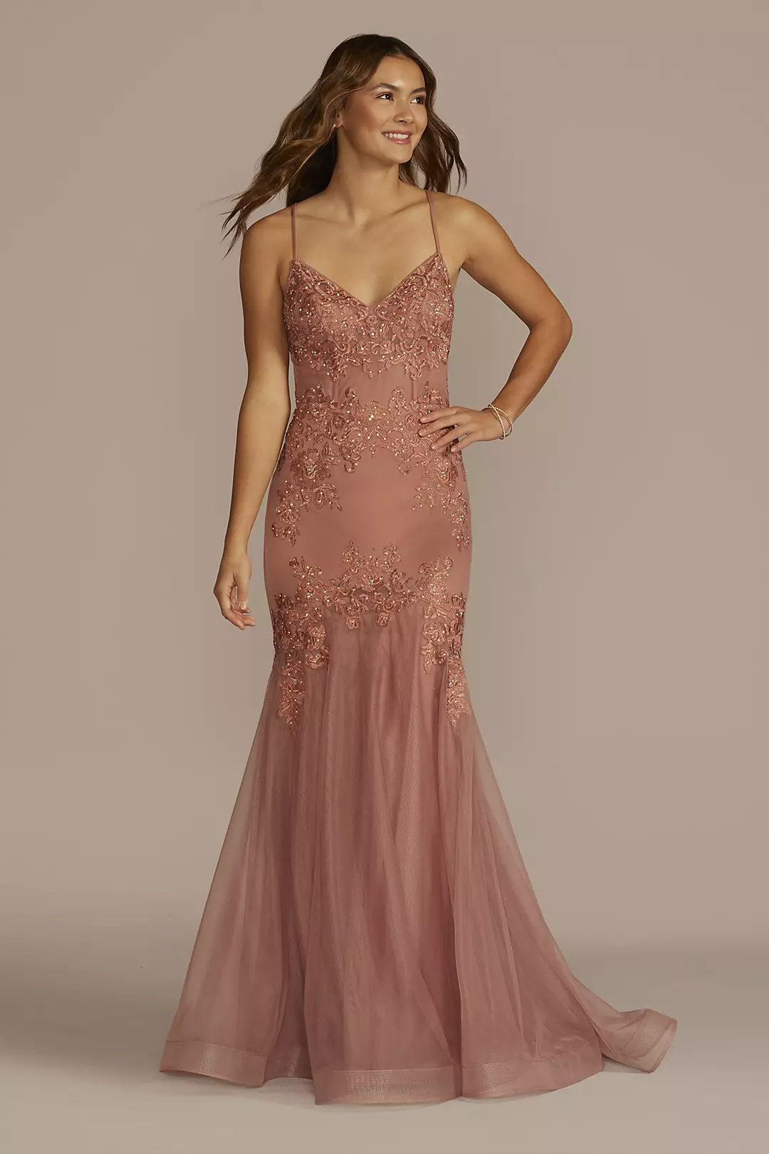 Embroidered Embellished Mermaid Trumpet Dress - Image 10
