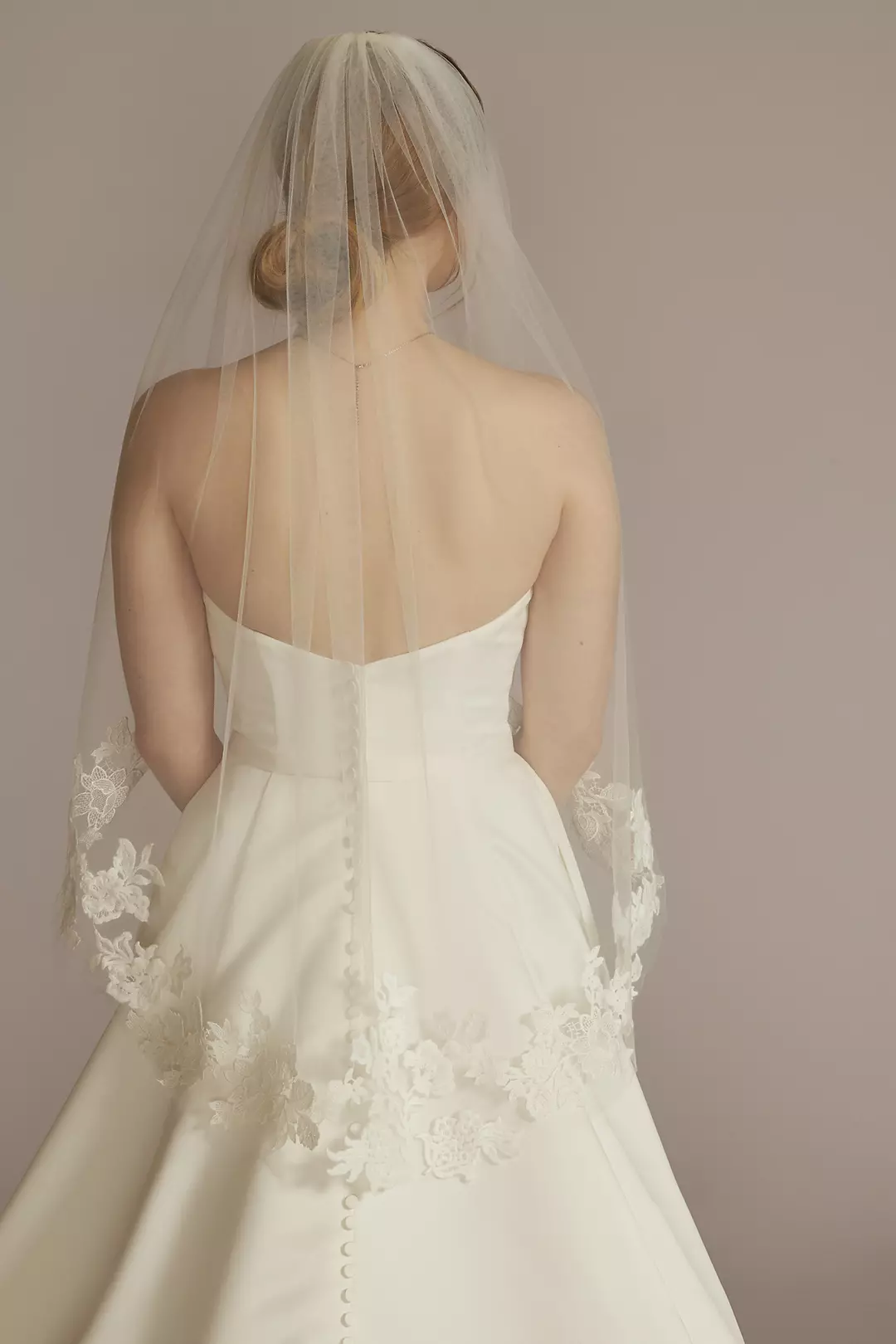Embroidered Floral Applique Fingertip Veil - Image 2