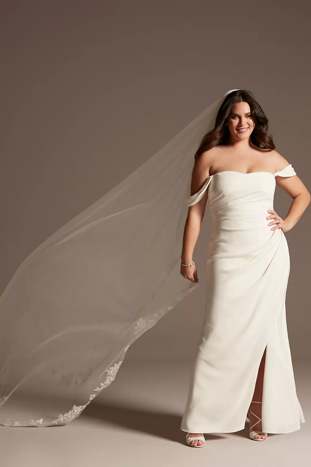 Embroidered Floral Clusters Cathedral Length Veil - Image 2