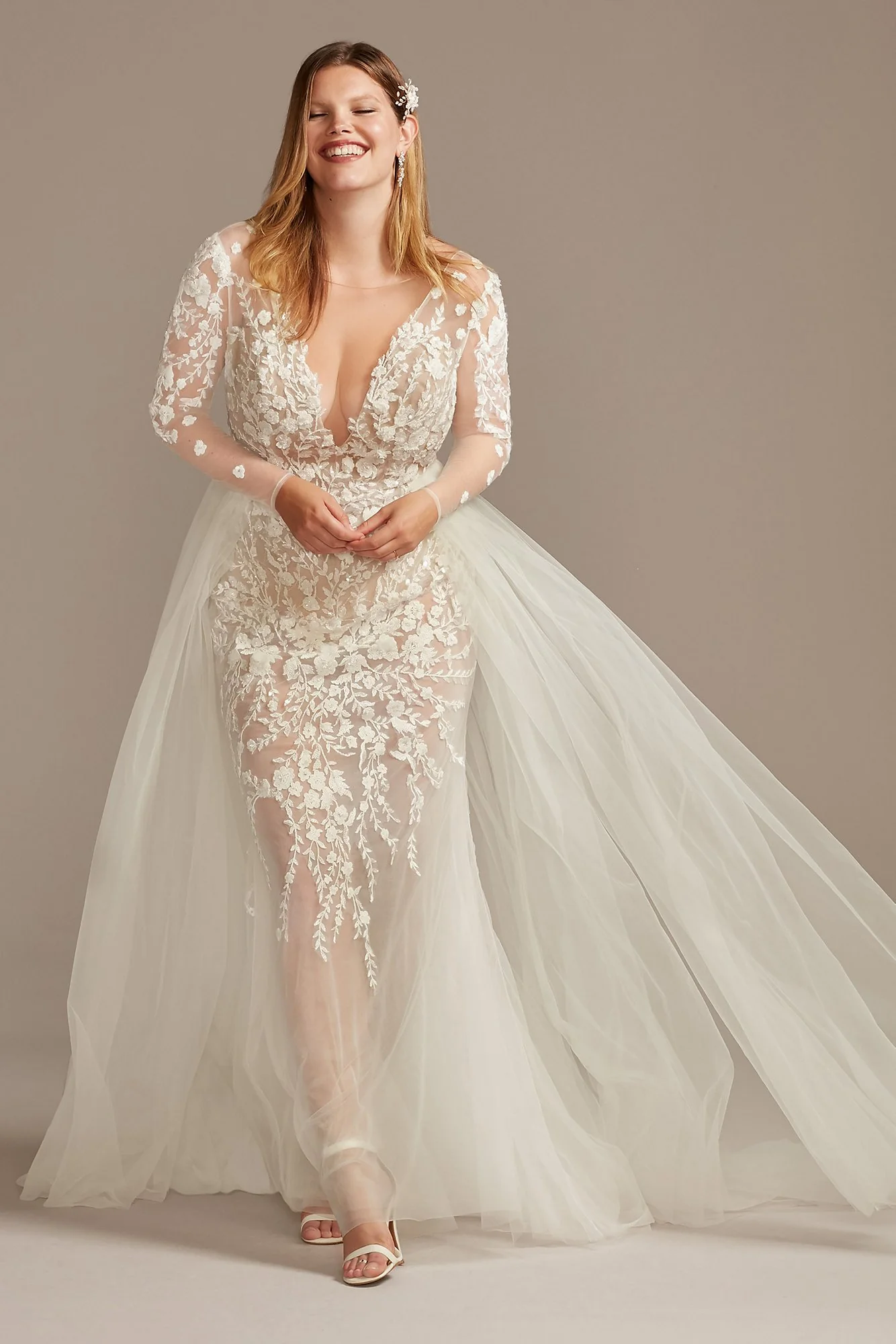 Embroidered Floral Illusion Bodysuit Wedding Dress - Image 10