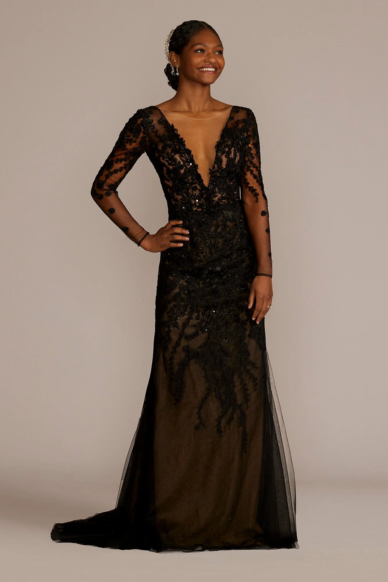 Embroidered Floral Illusion Bodysuit Wedding Dress - Image 17