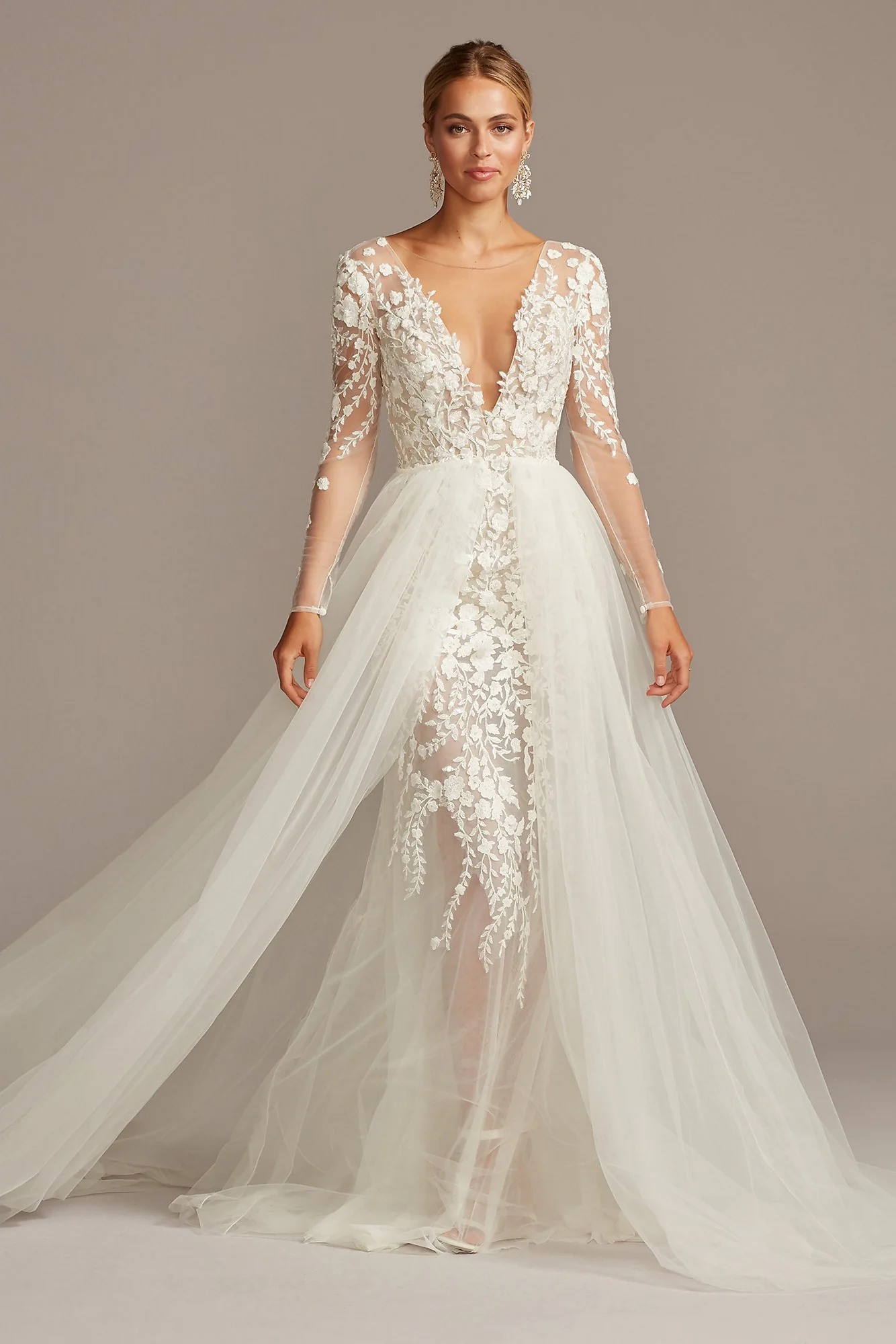 Embroidered Floral Illusion Bodysuit Wedding Dress - Image 19
