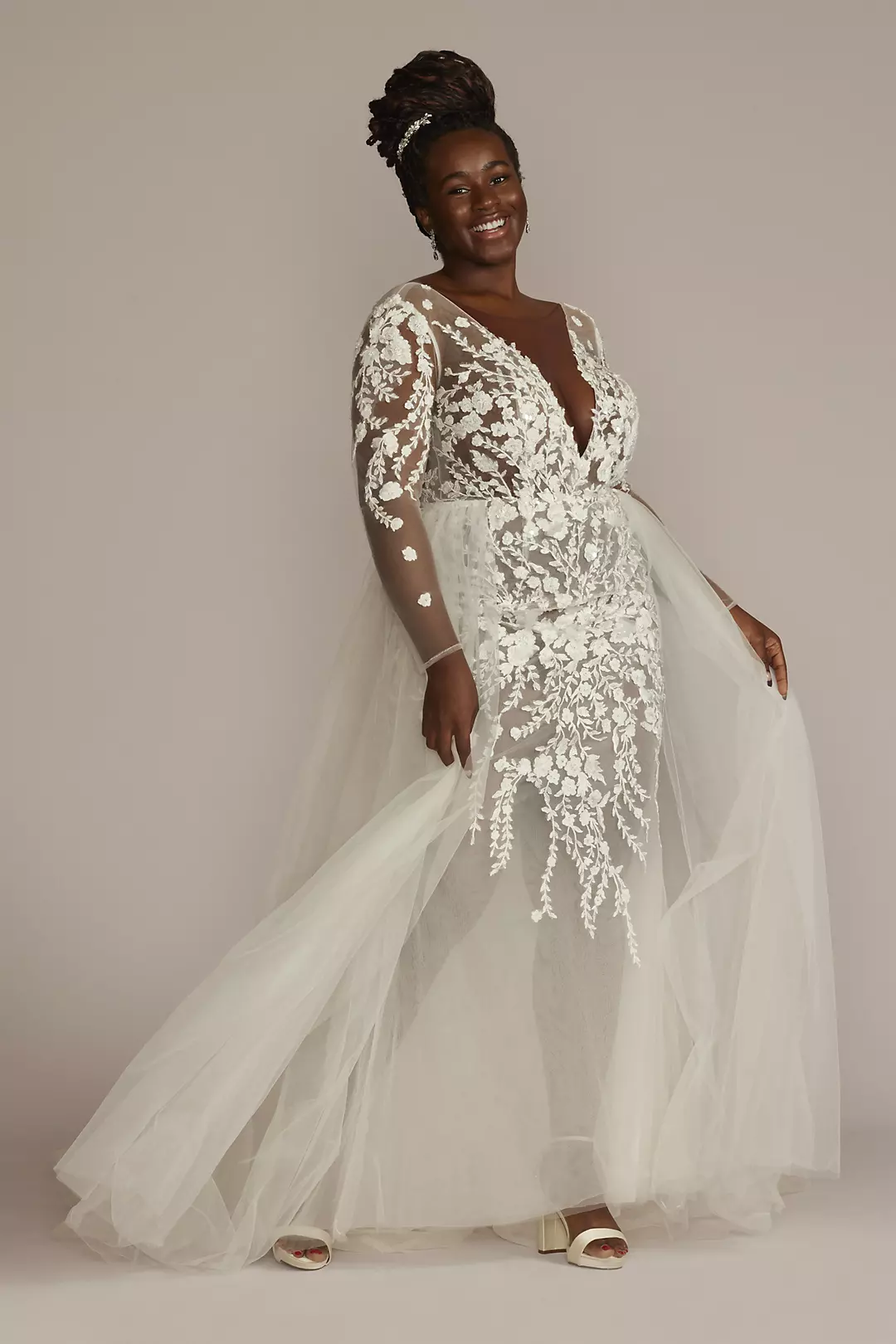 Embroidered Floral Illusion Bodysuit Wedding Dress - Image 20