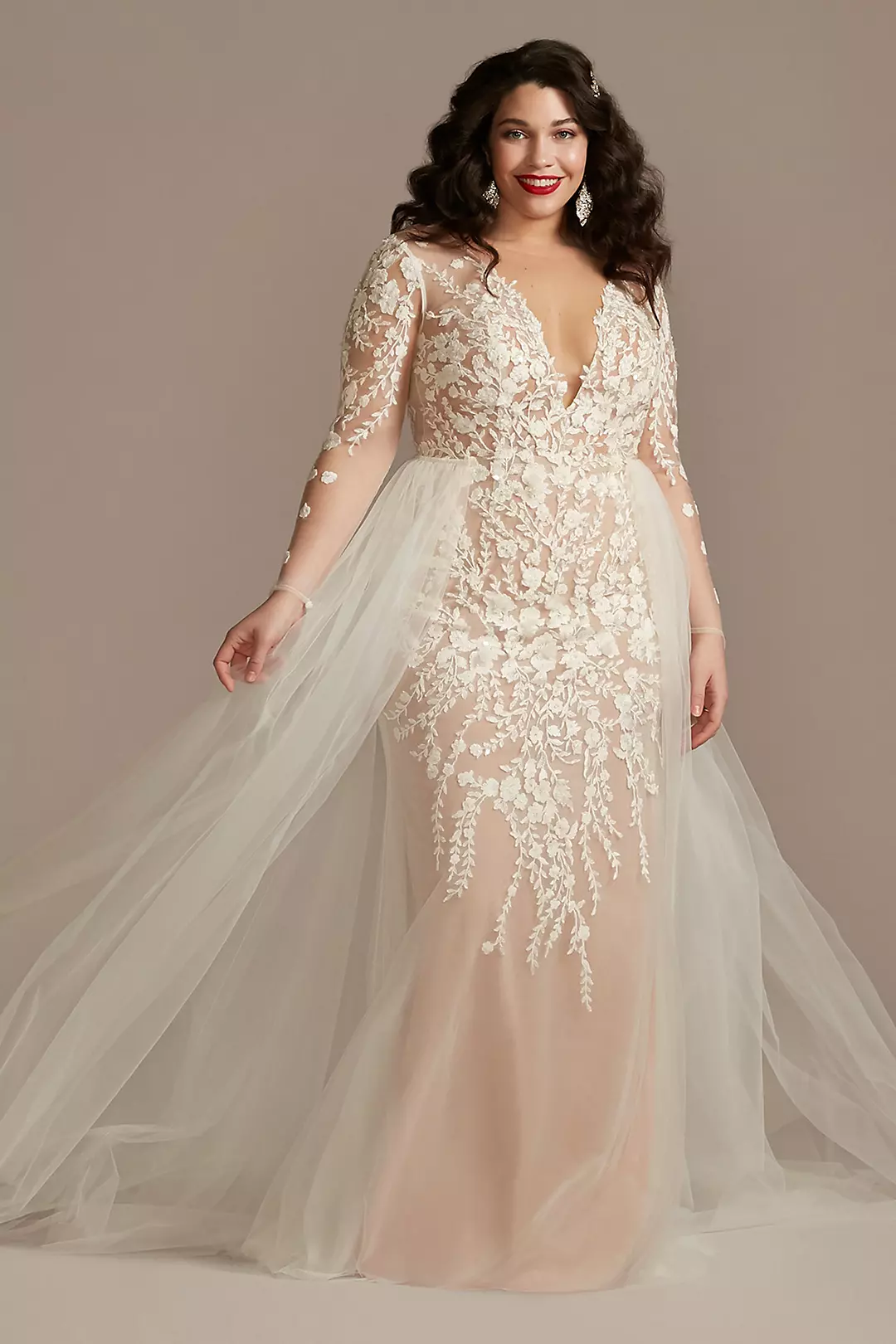 Embroidered Floral Illusion Bodysuit Wedding Dress - Image 28