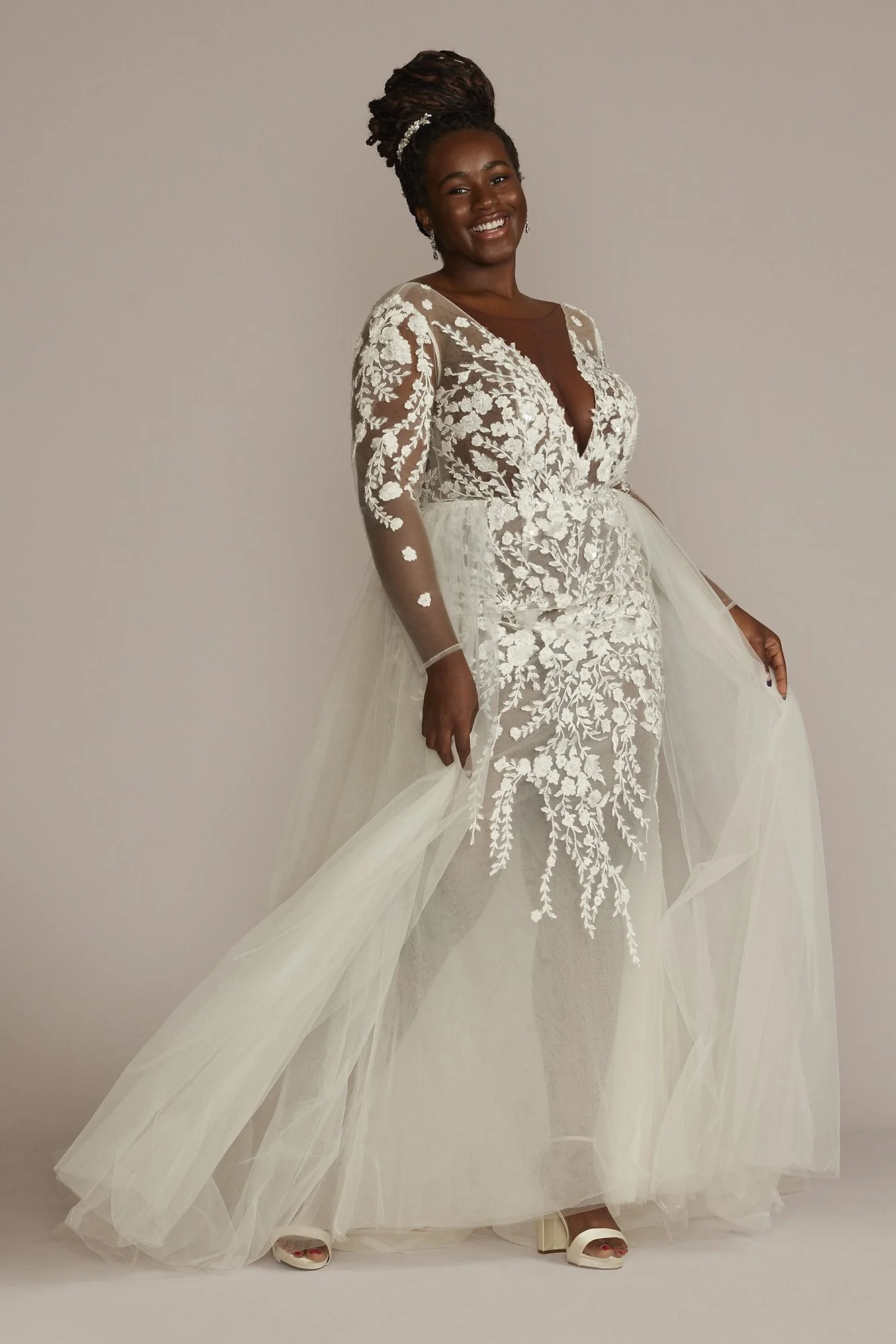 Embroidered Floral Illusion Bodysuit Wedding Dress - Image 29