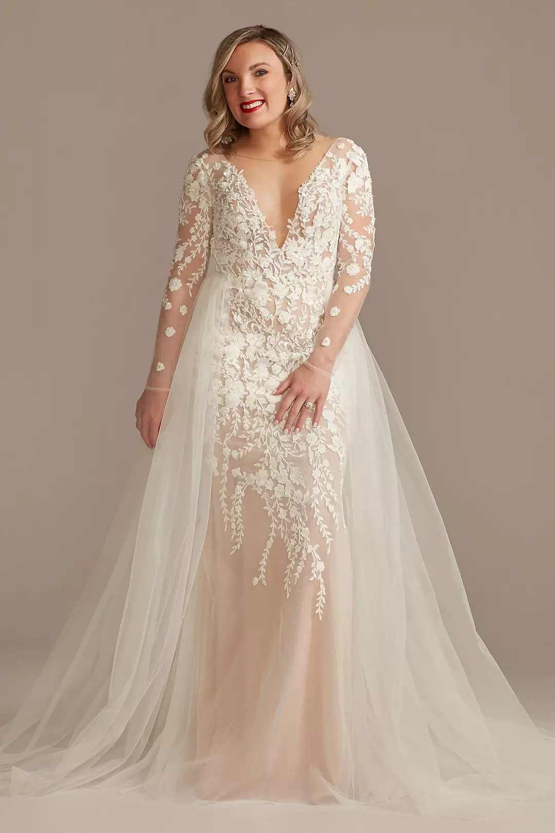 Embroidered Floral Illusion Bodysuit Wedding Dress - Image 40
