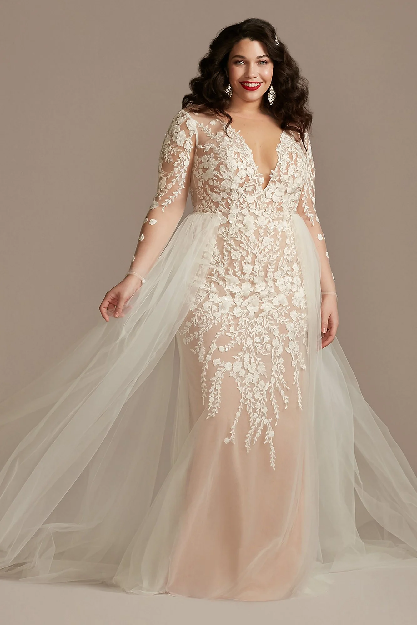 Embroidered Floral Illusion Bodysuit Wedding Dress - Image 8