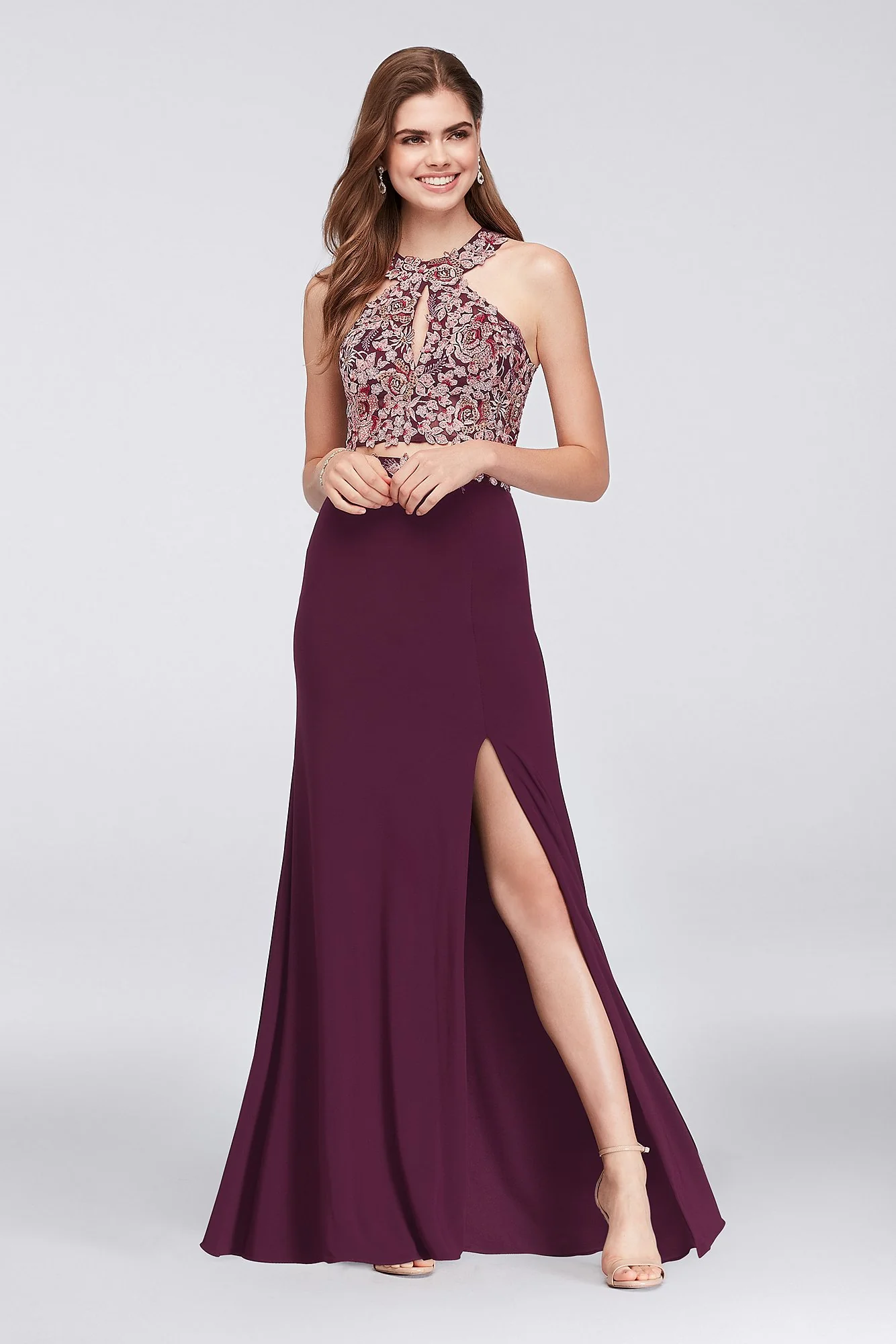 Embroidered Floral Lace-Up Top Two-Piece Dress - Image 2