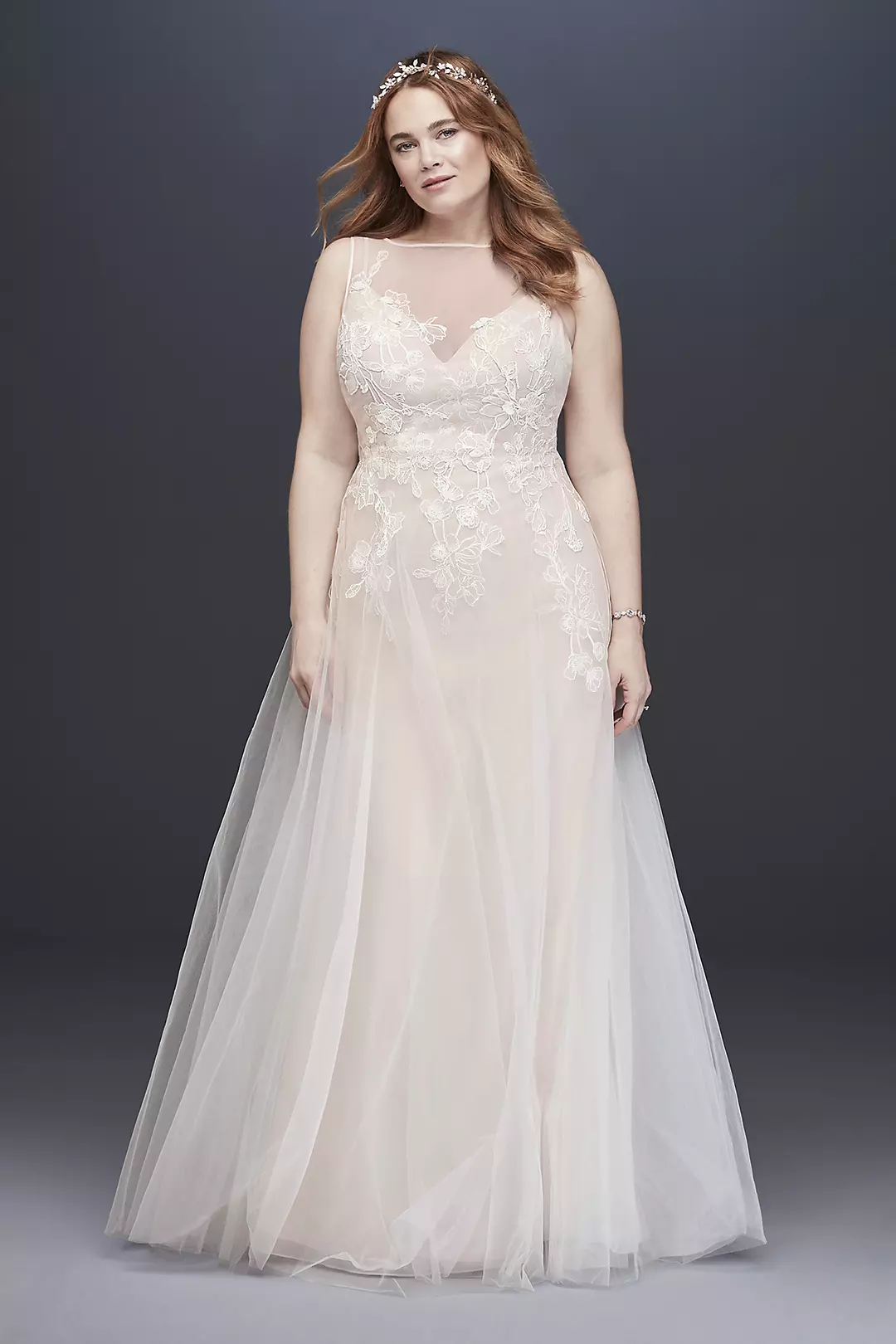 Embroidered Floral Tulle A-Line Wedding Dress - Image 19