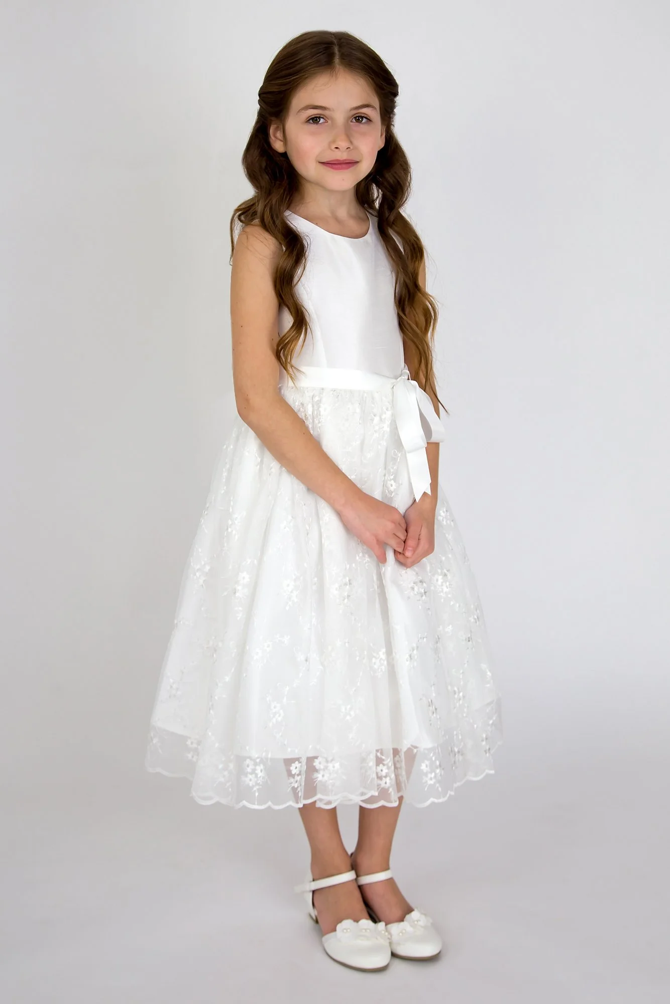 Embroidered Flower Girl Dress with Scallop Trim