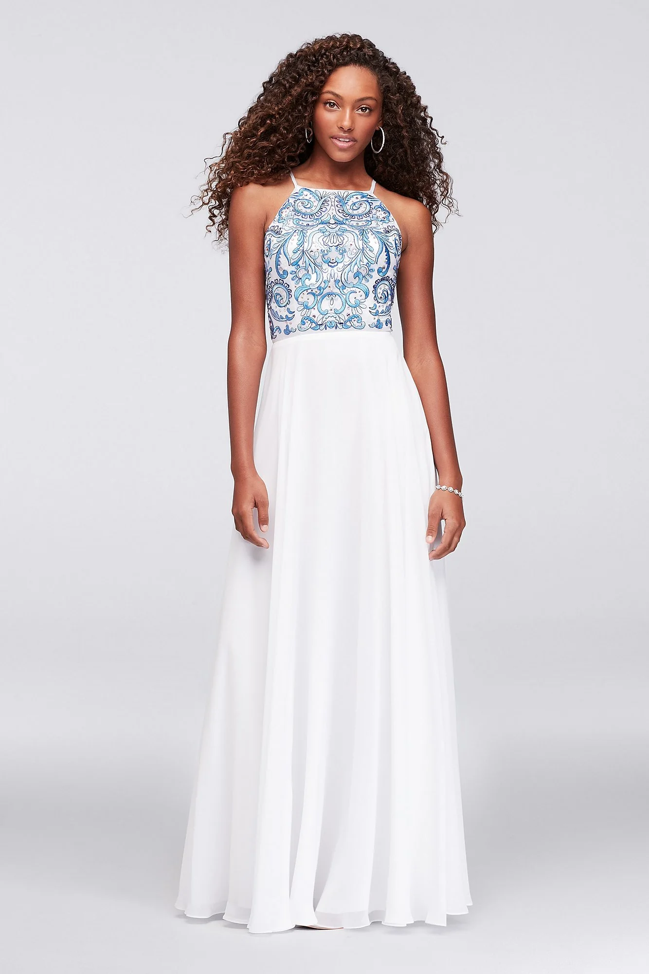 Embroidered High-Neck Chiffon Gown - Image 3