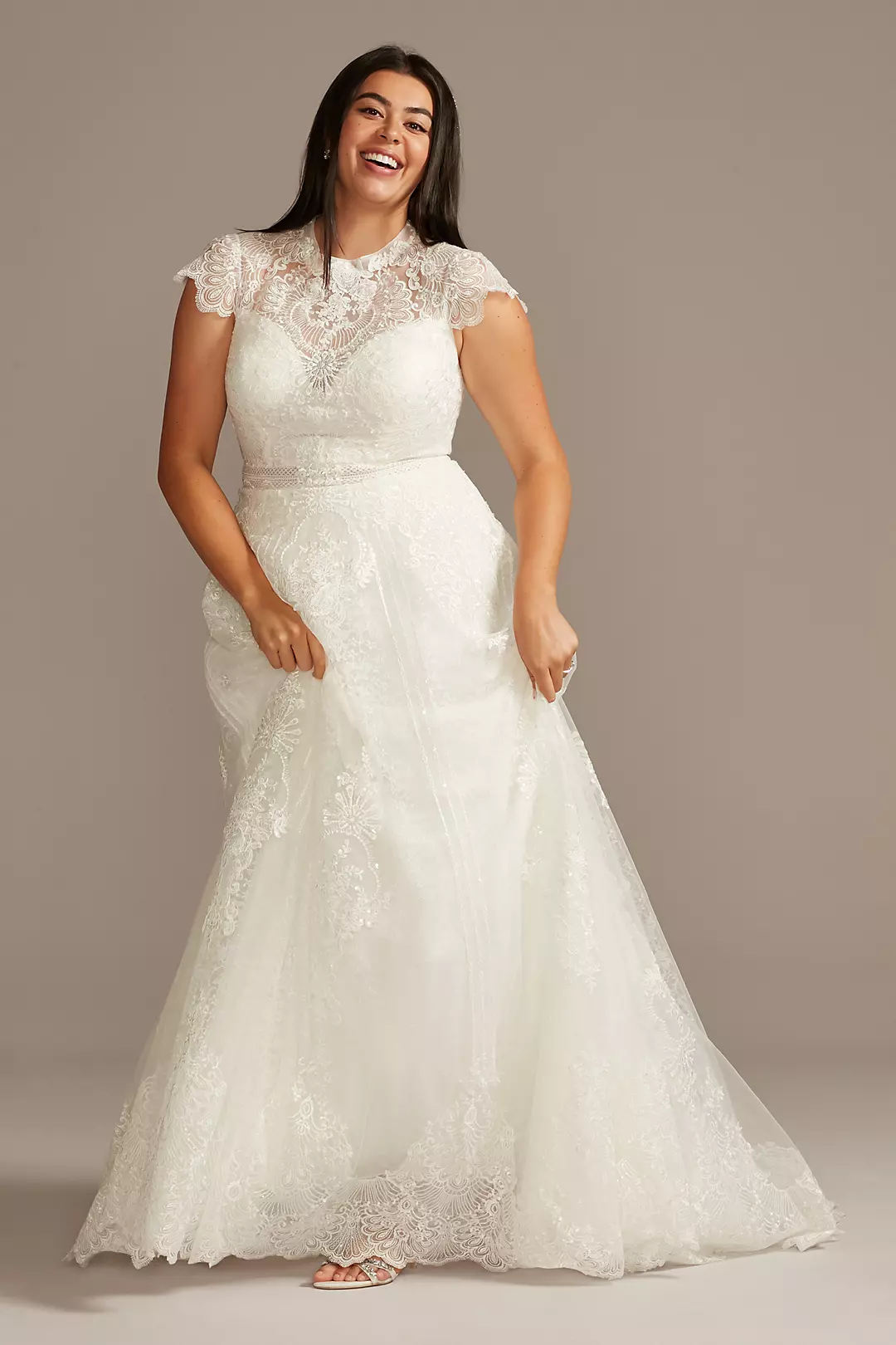 Embroidered Illusion Mock Neck Wedding Dress - Image 15