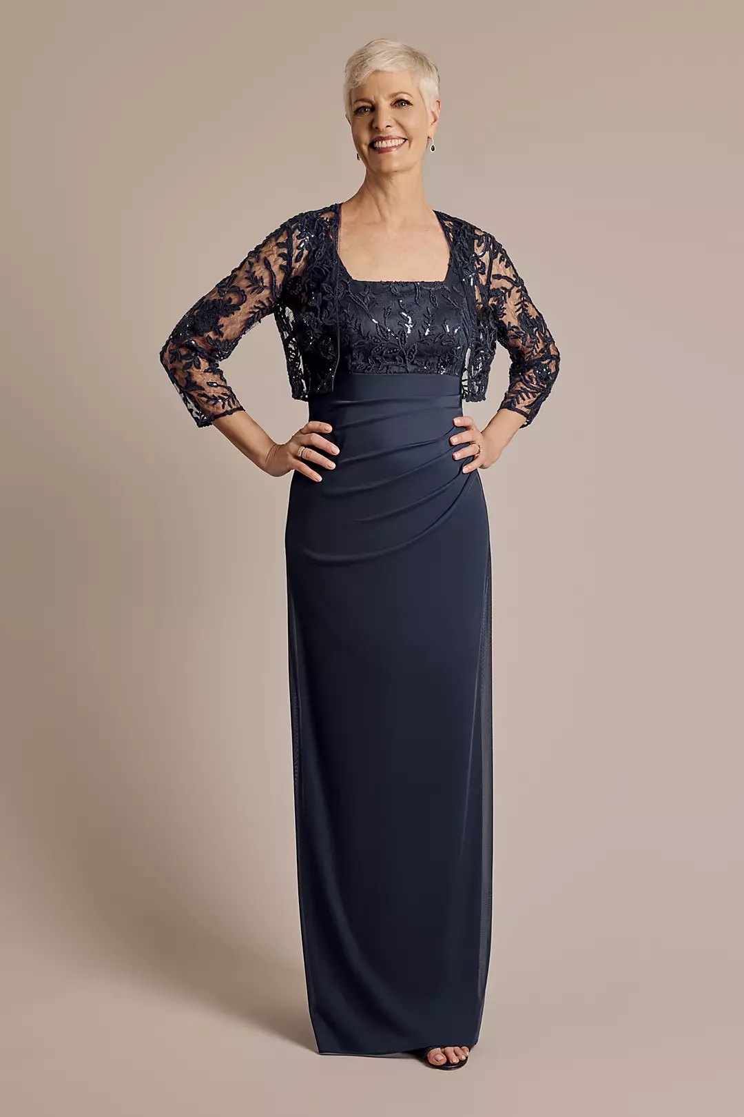 Embroidered Lace Sheath Dress with Jacket - Image 2