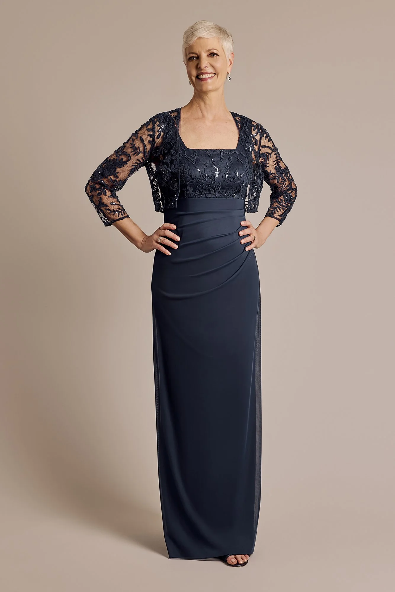 Embroidered Lace Sheath Dress with Jacket - Image 3