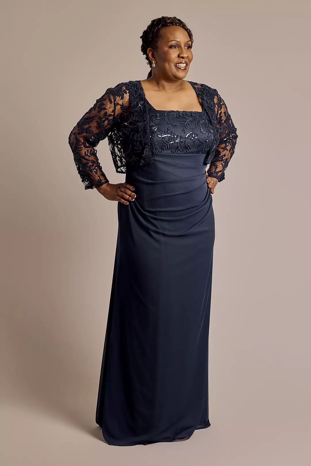 Embroidered Lace Sheath Dress with Jacket - Image 4
