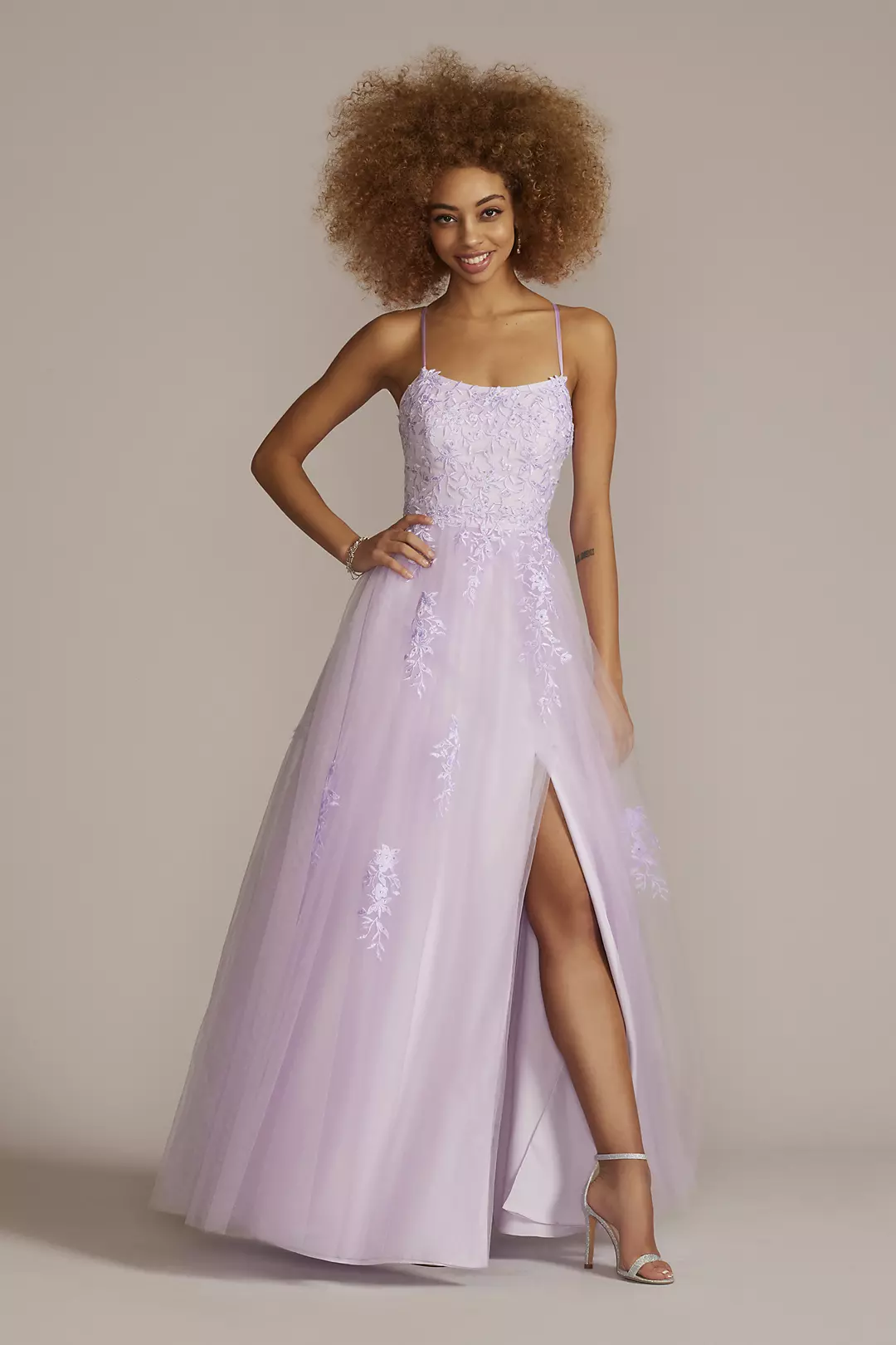 Embroidered Lace Tulle A-Line Dress - Image 11