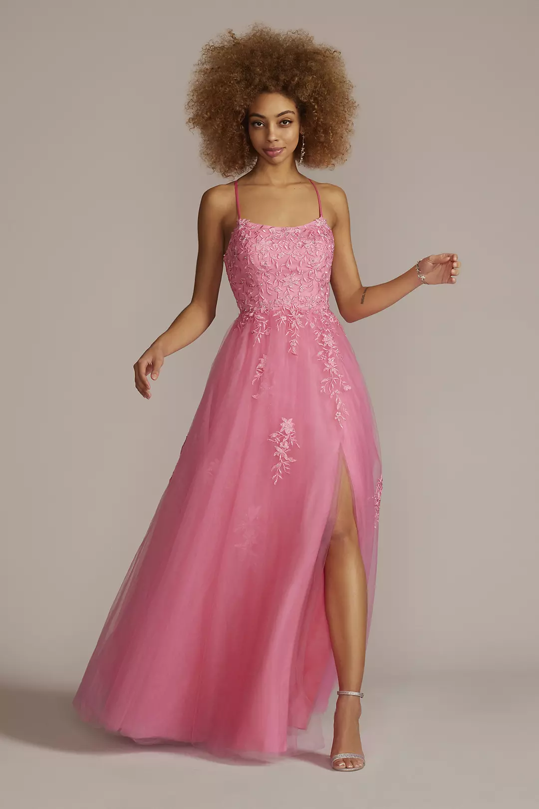 Embroidered Lace Tulle A-Line Dress - Image 13
