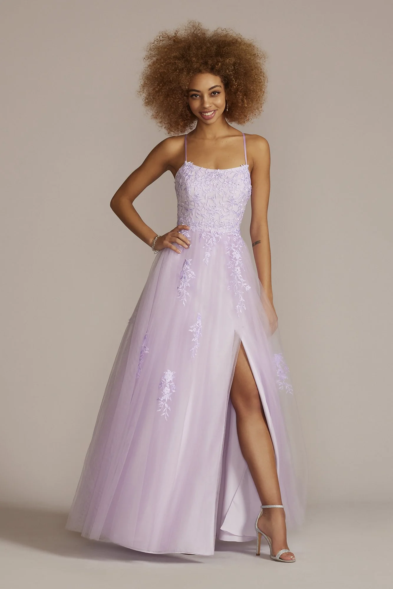 Embroidered Lace Tulle A-Line Dress - Image 3