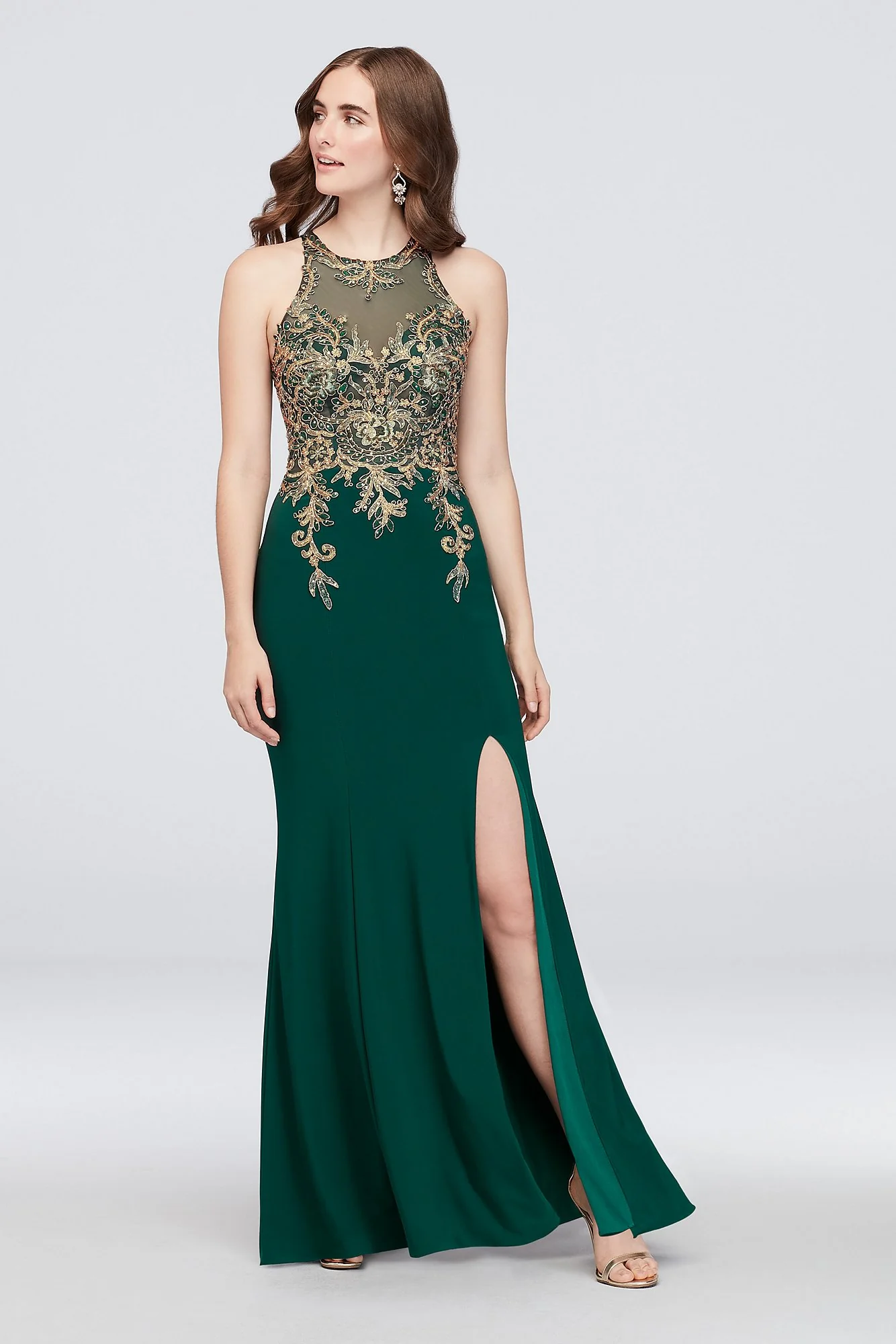 Embroidered Metallic Floral Jersey Sheath Dress - Image 2