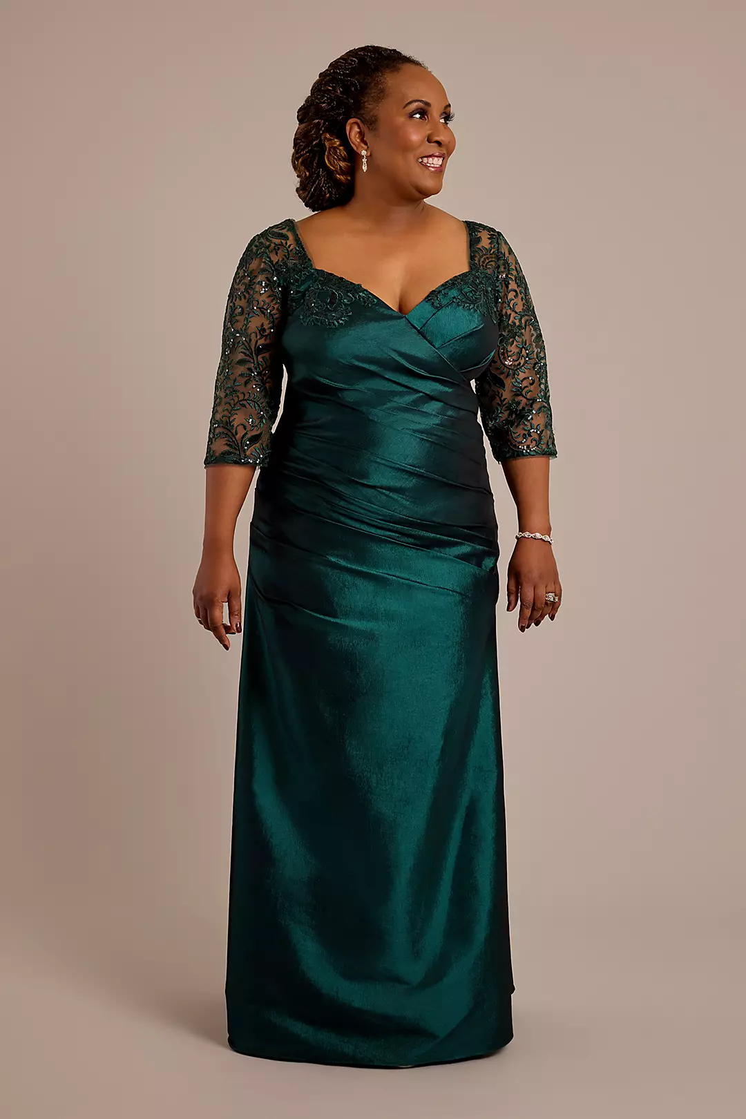 Embroidered Stretch Taffeta Mermaid Dress - Image 3