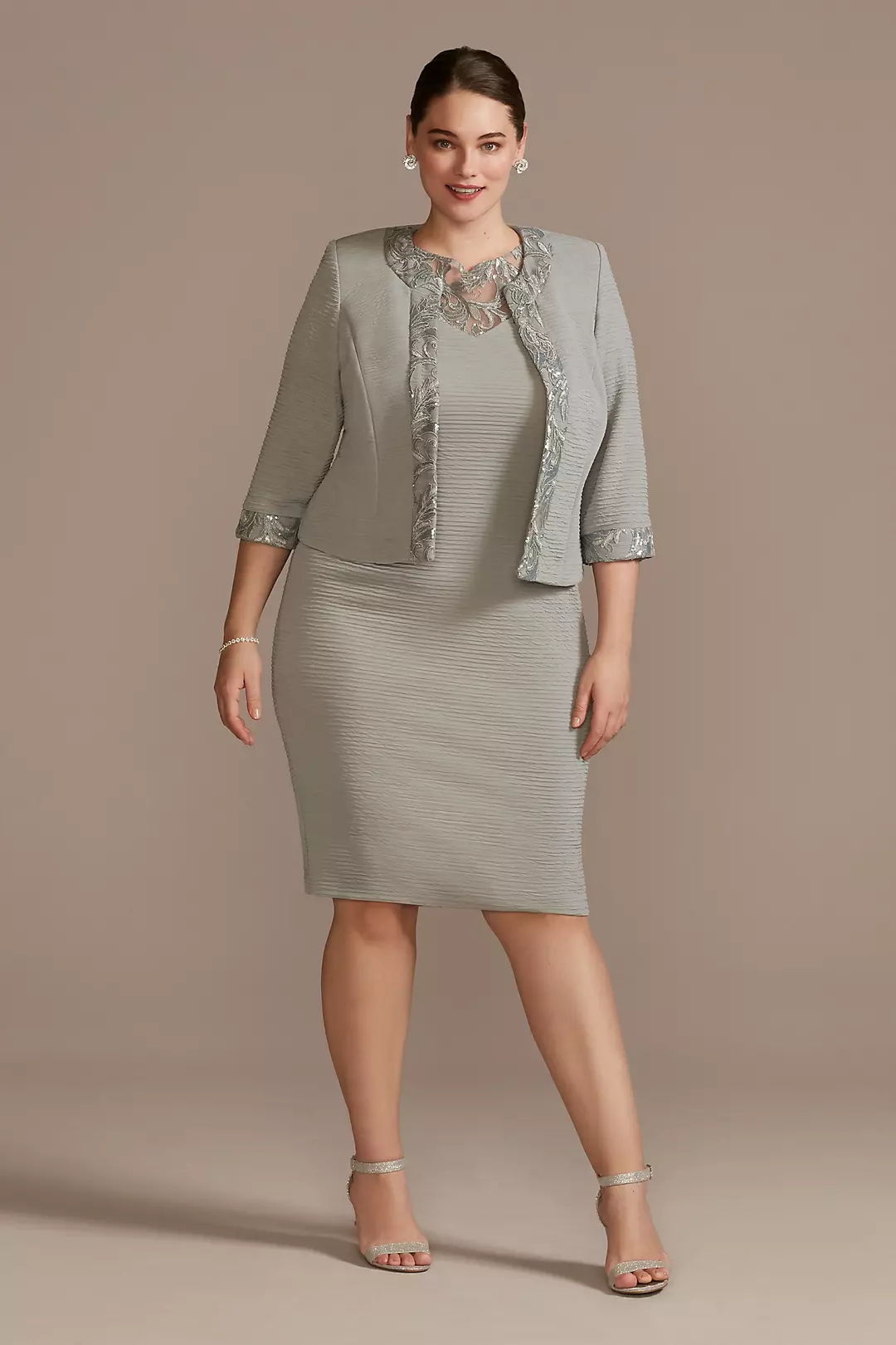 Embroidered Trim Sheath Dress with Jacket - Image 2
