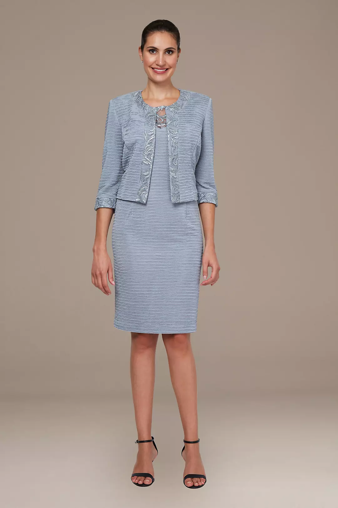 Embroidered Trim Sheath Dress with Jacket - Image 3