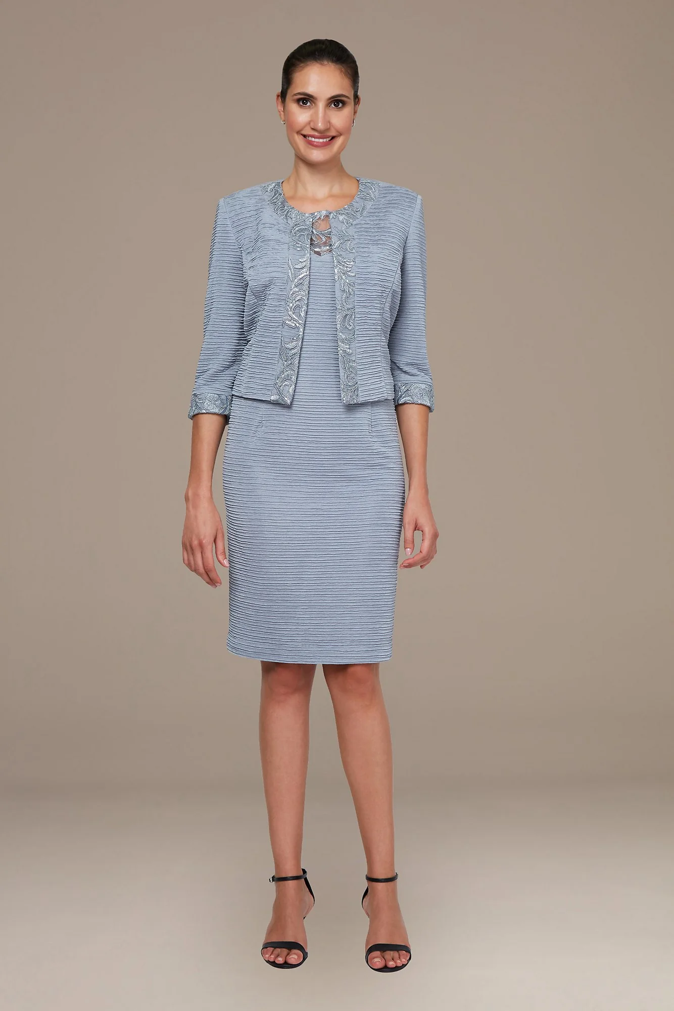 Embroidered Trim Sheath Dress with Jacket - Image 5