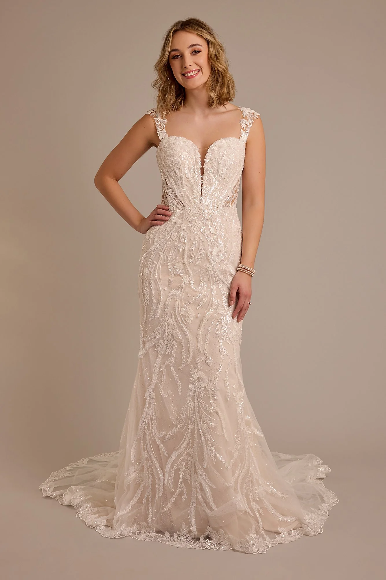 Embroidered Tulle Sweetheart Tank Mermaid Dress - Image 20
