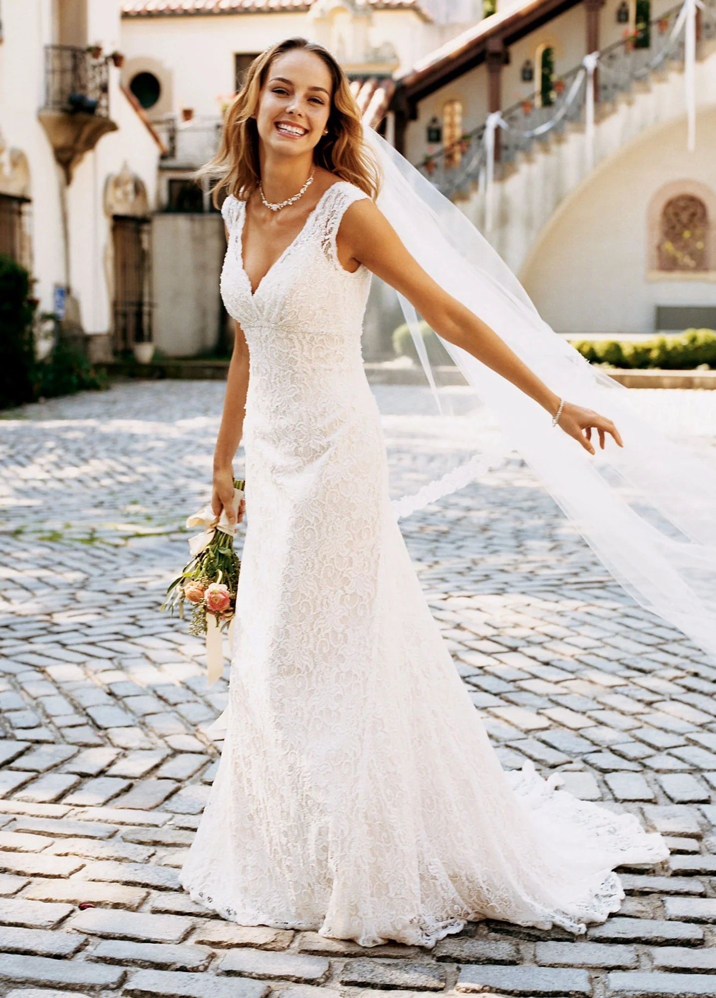 Extra Length All Over Beaded Lace Trumpet Gown - Image 2