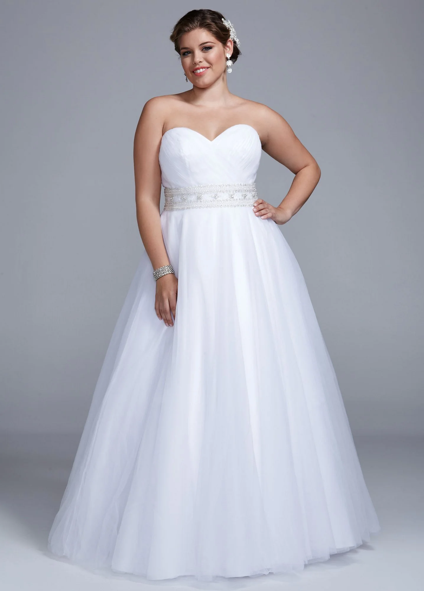 Extra Length Strapless Ball Gown with Beaded Belt - Image 2
