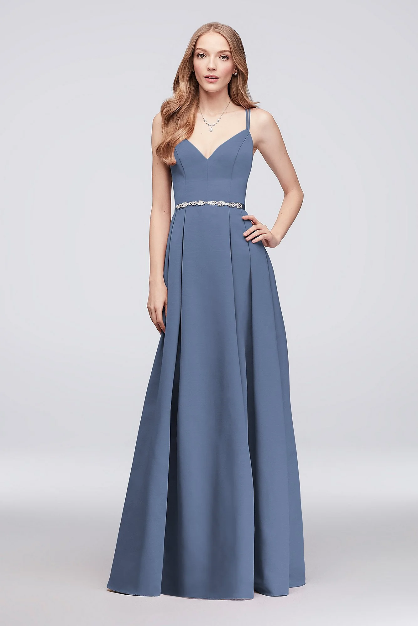 Faille Bridesmaid Ball Gown with Jewel Sash - Image 10