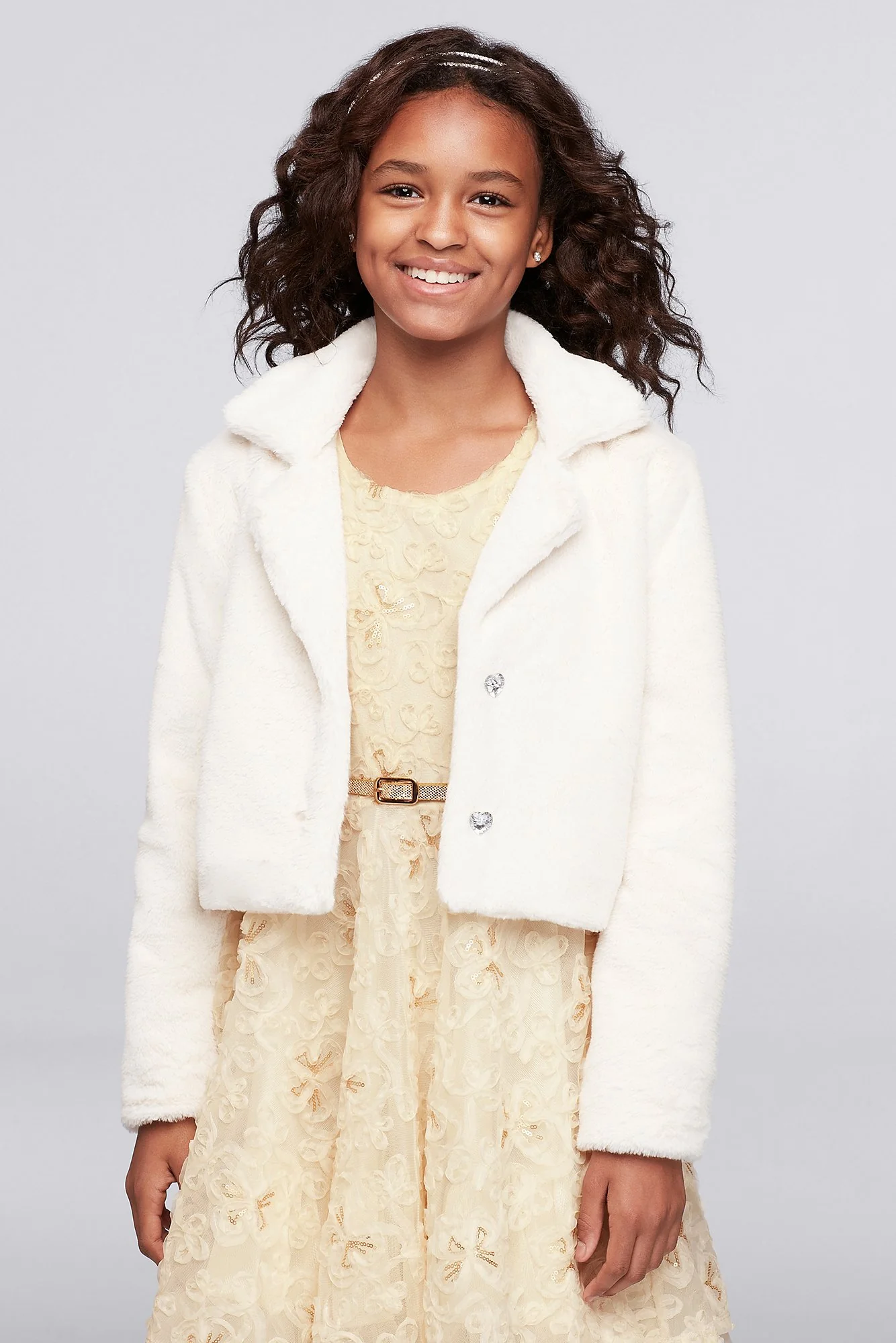 Faux-Fur Jacket with Heart Buttons - Image 2