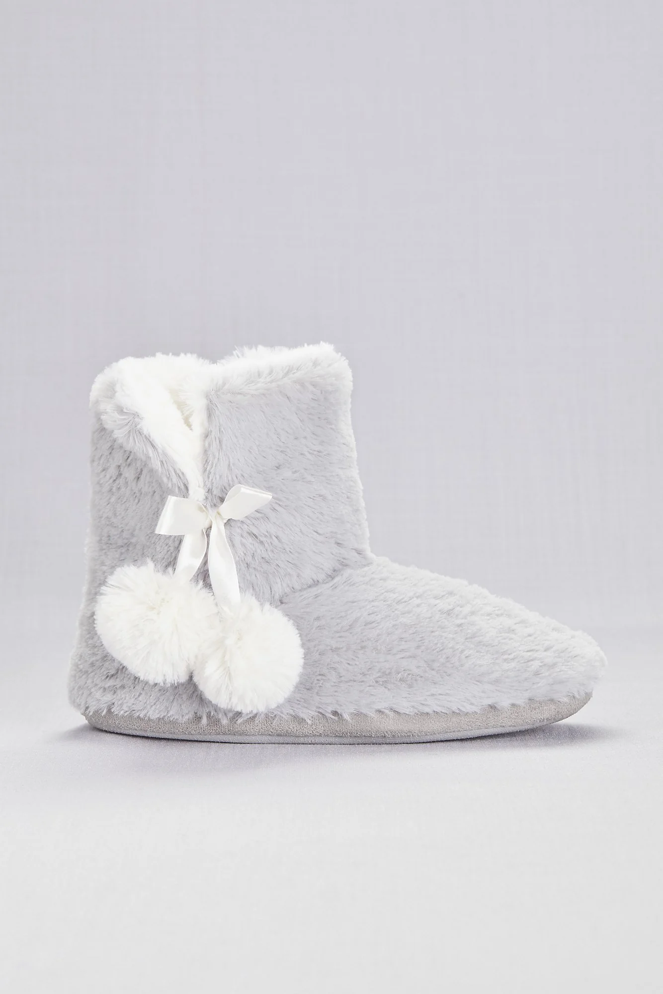 Faux-Fur Slipper Booties with Pom Poms