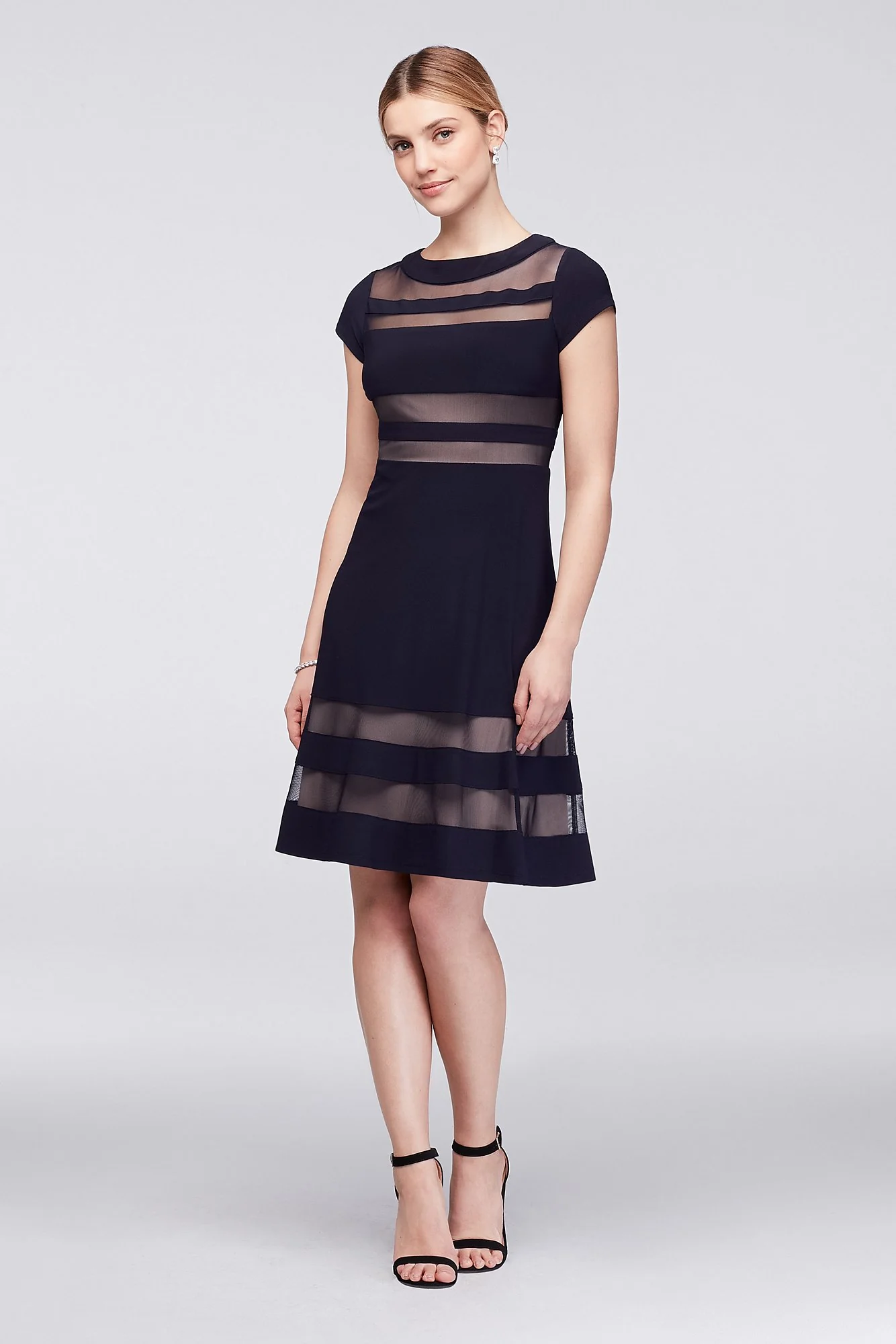 Faux-Illusion Stripe A-Line Short Dress