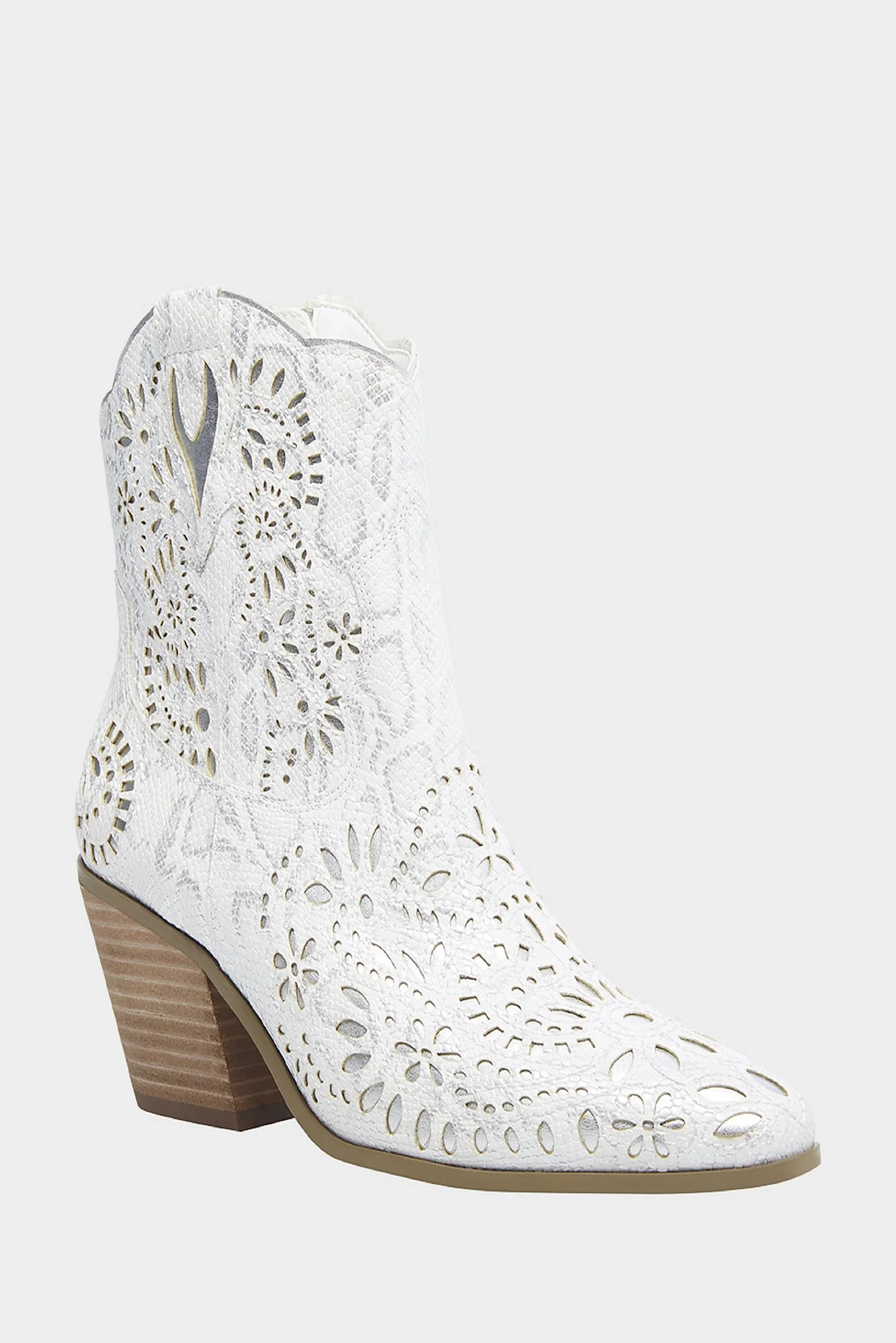 Faux Snake Print Metallic Cutout Cowboy Booties