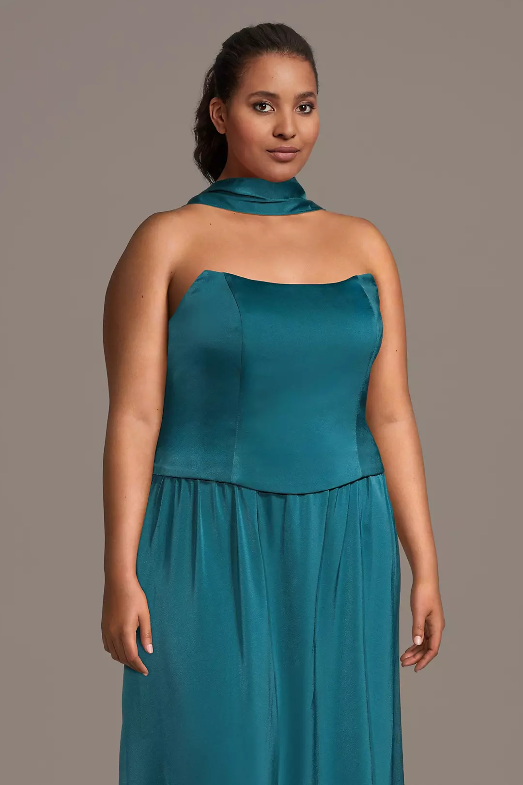 Faux Two-Piece Charmeuse Dress with Matching Scarf - Image 5