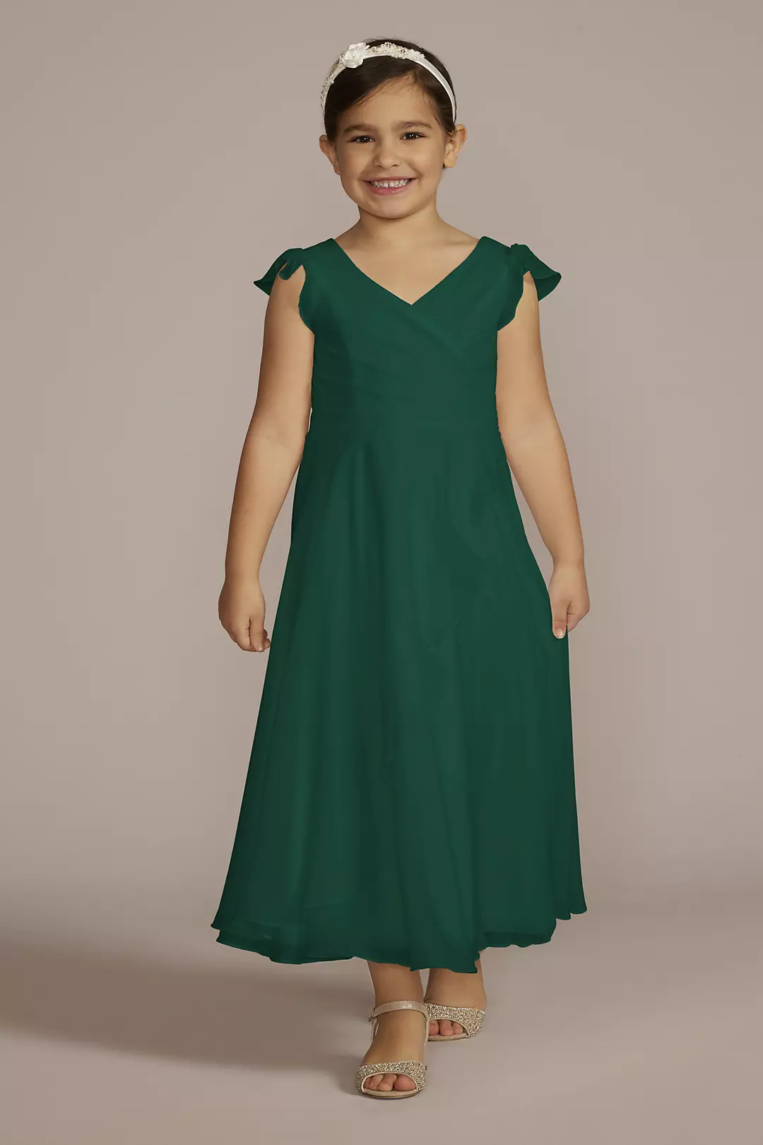 Faux-Wrap Flutter Sleeve Chiffon Flower Girl Dress - Image 11
