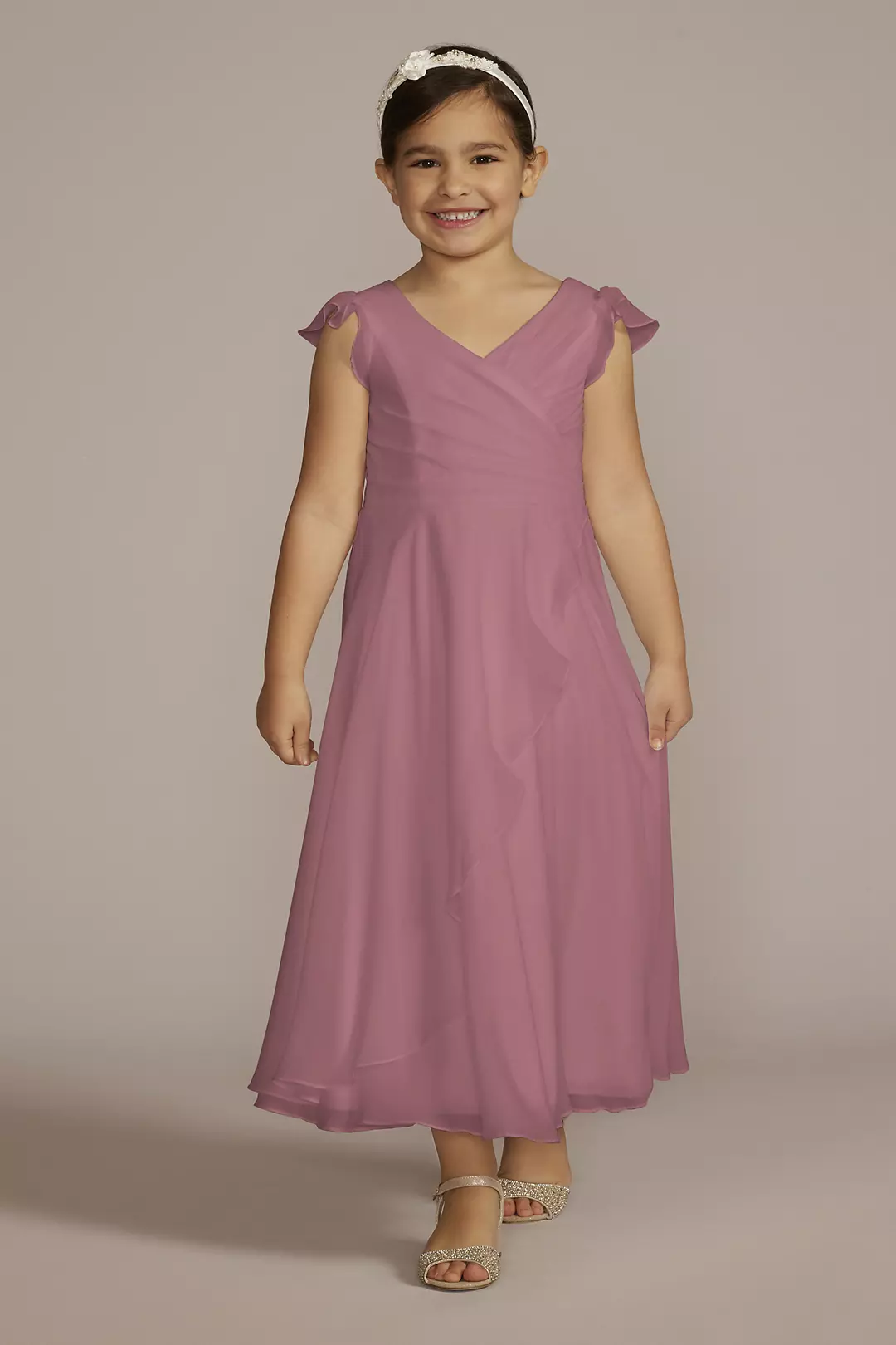 Faux-Wrap Flutter Sleeve Chiffon Flower Girl Dress - Image 12
