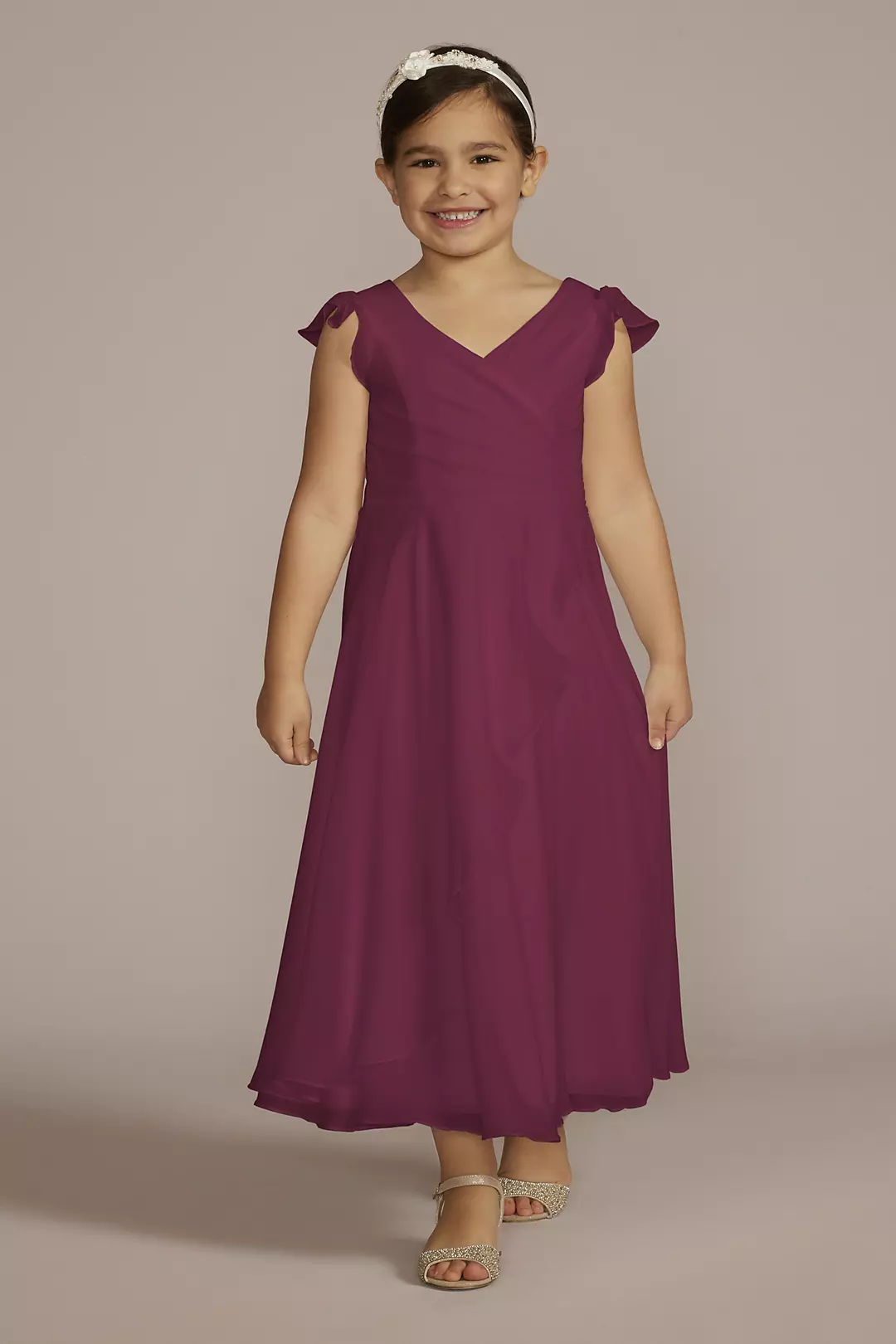 Faux-Wrap Flutter Sleeve Chiffon Flower Girl Dress - Image 13