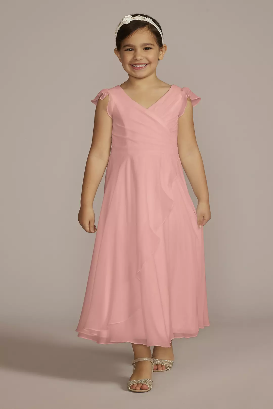 Faux-Wrap Flutter Sleeve Chiffon Flower Girl Dress - Image 18