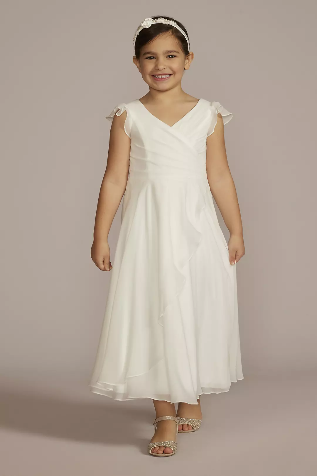 Faux-Wrap Flutter Sleeve Chiffon Flower Girl Dress - Image 23