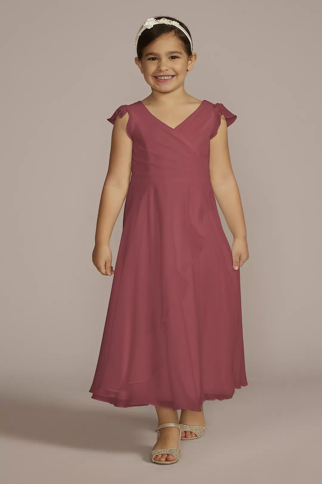 Faux-Wrap Flutter Sleeve Chiffon Flower Girl Dress - Image 26
