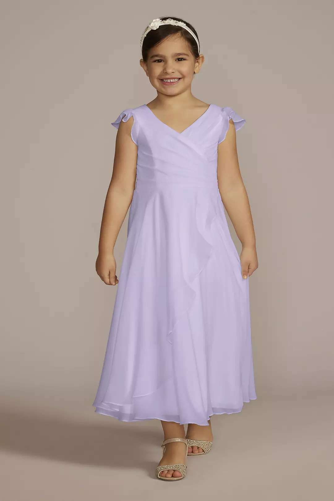 Faux-Wrap Flutter Sleeve Chiffon Flower Girl Dress - Image 27