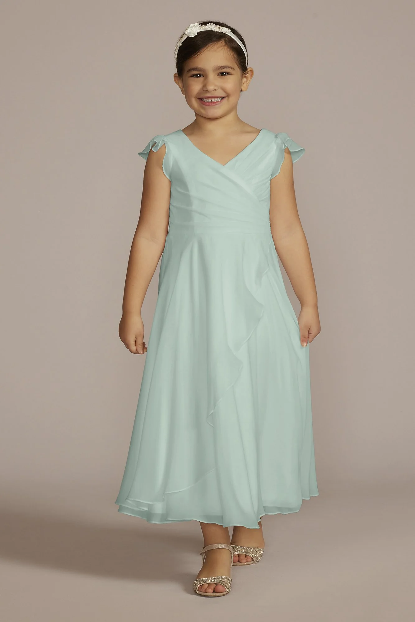 Faux-Wrap Flutter Sleeve Chiffon Flower Girl Dress - Image 4