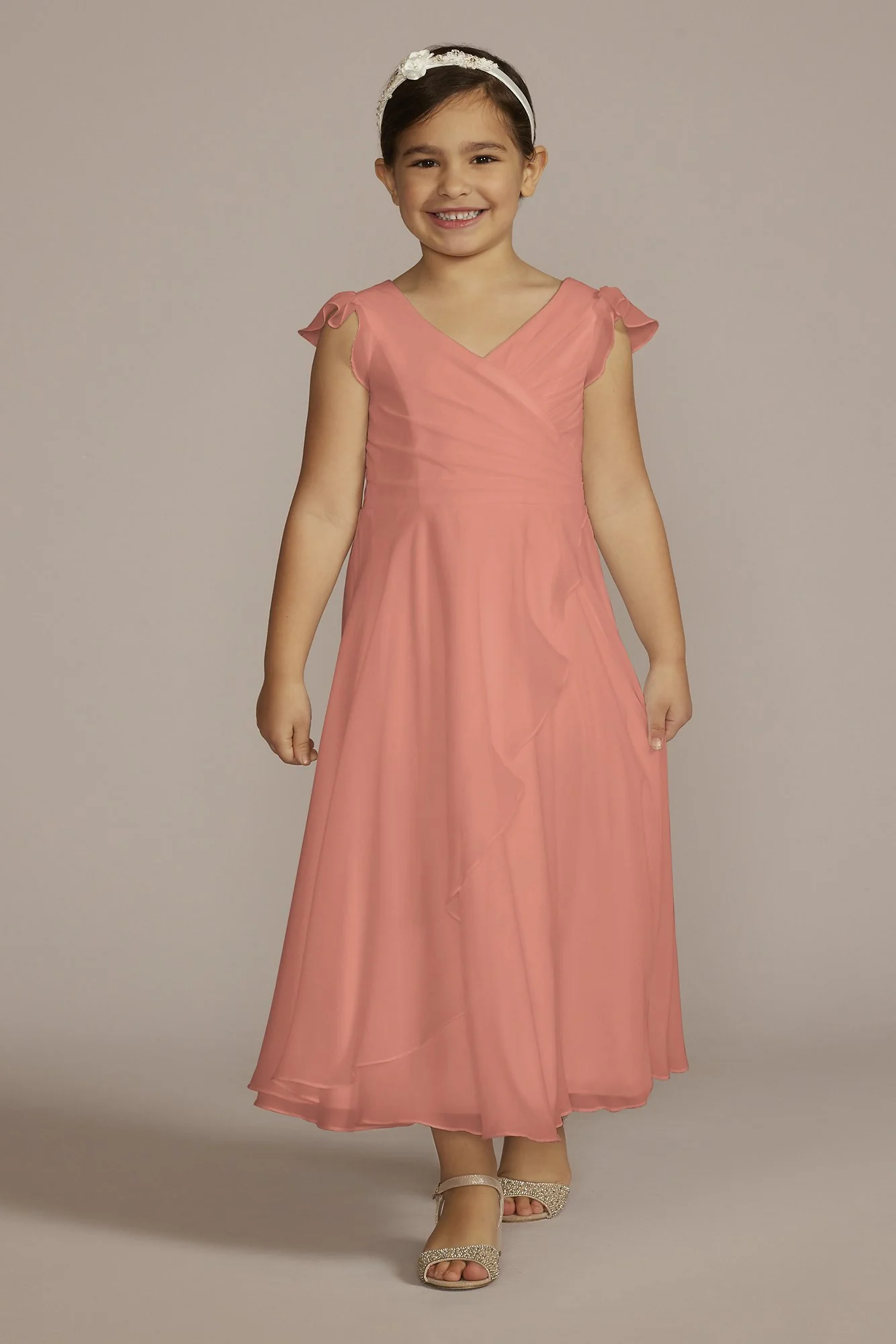 Faux-Wrap Flutter Sleeve Chiffon Flower Girl Dress - Image 5