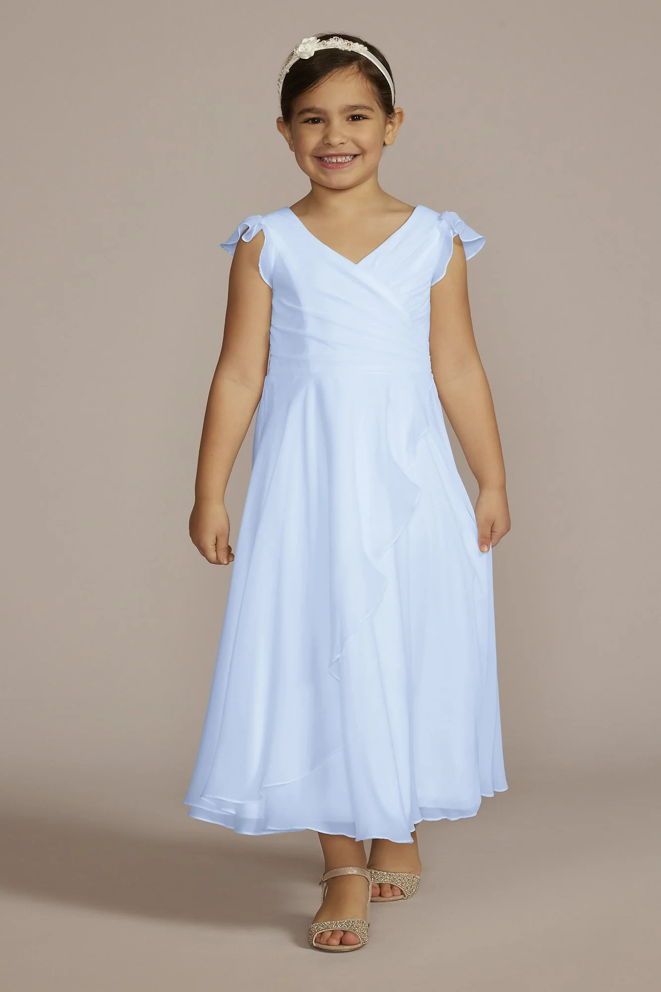 Faux-Wrap Flutter Sleeve Chiffon Flower Girl Dress - Image 6
