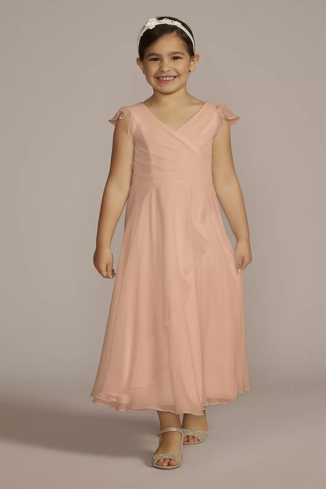 Faux-Wrap Flutter Sleeve Chiffon Flower Girl Dress - Image 9