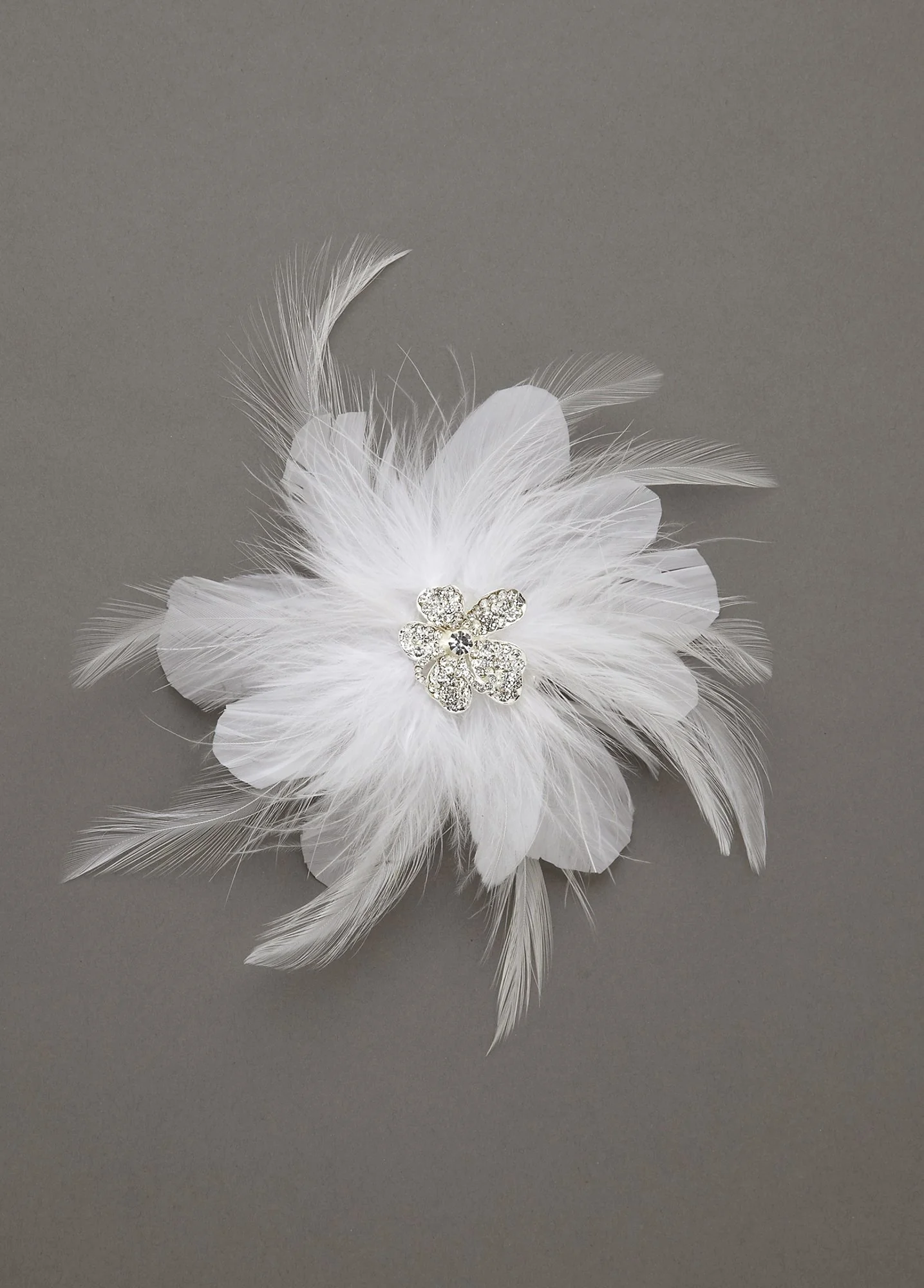 Feather Clip with Rhinestone Floral Center
