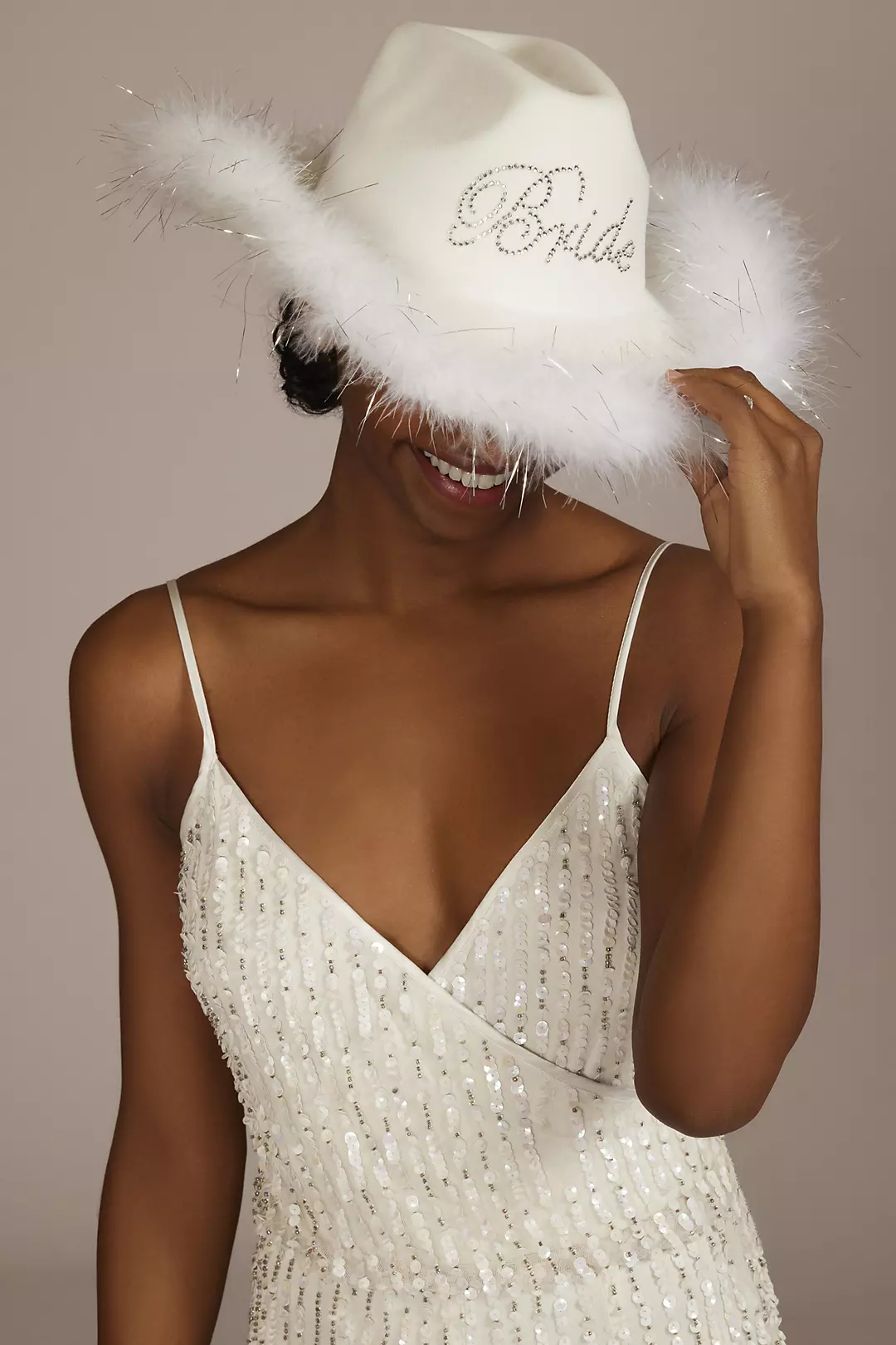 Feather-Trimmed Bride Cowgirl Hat - Image 2